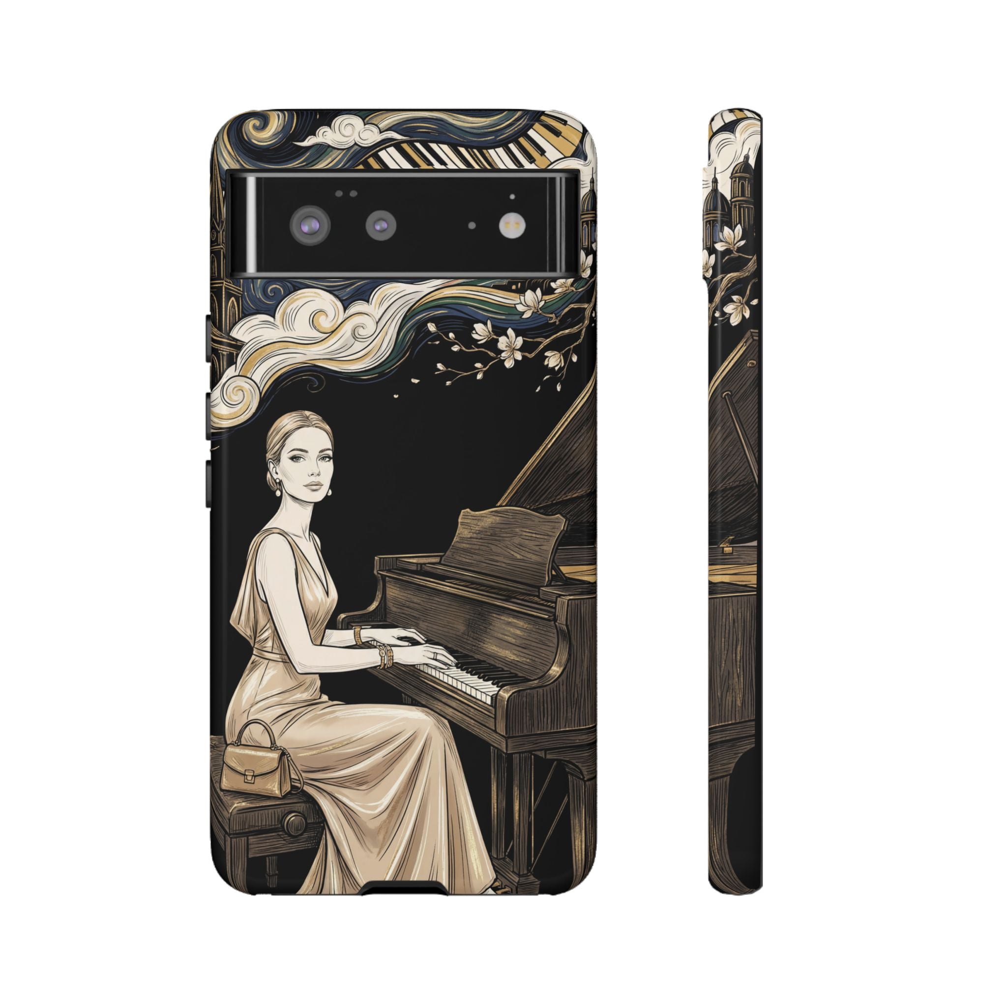 Elegant Piano Woman Google Pixel Phone Case | Vintage Art Deco Music Design