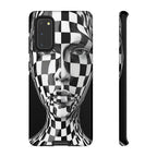 Checkerboard Face Tough Samsung Galaxy Case — Black & White Surreal Art Protective Cover