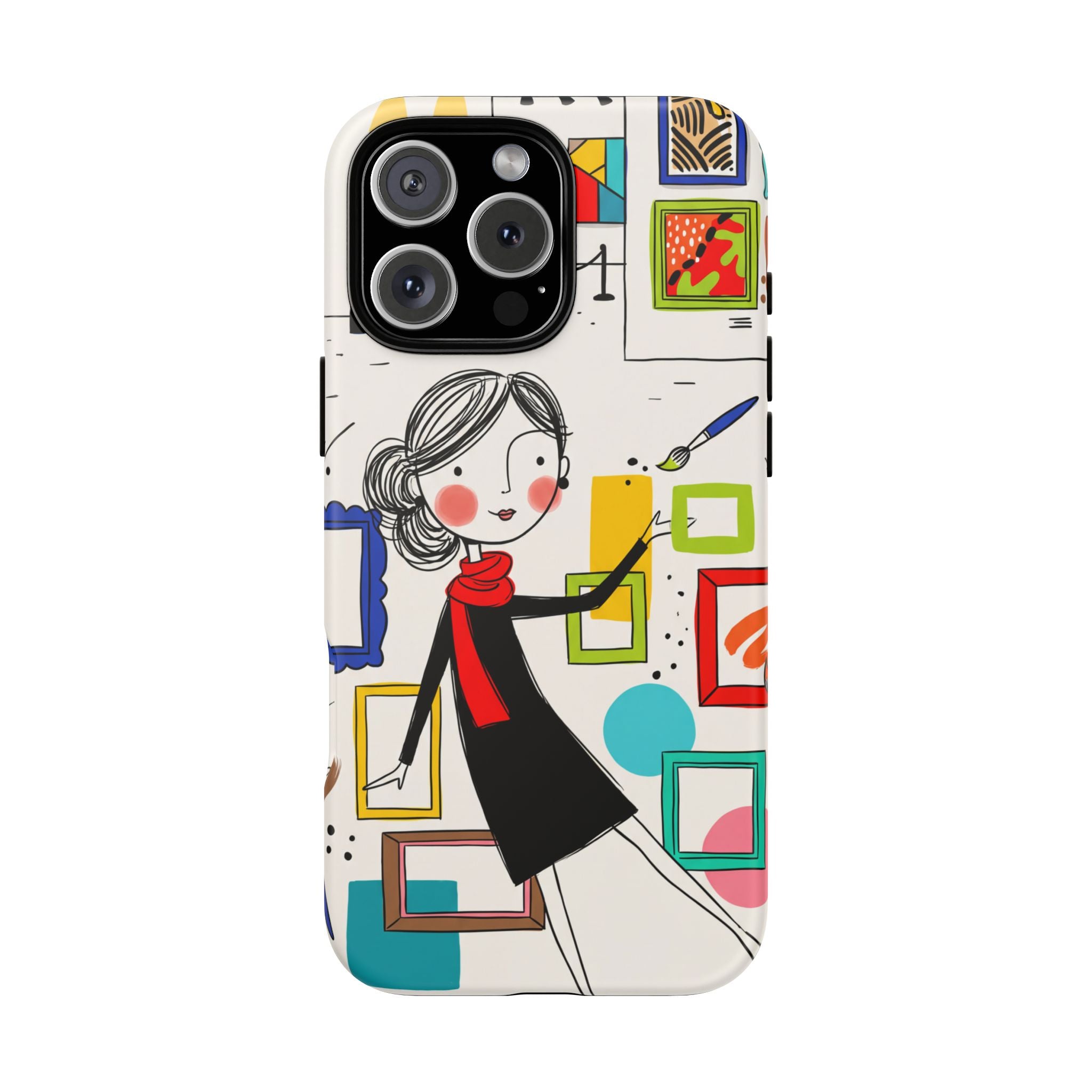 Art Gallery Illustration iPhone Case | Cute Woman with Frames Design