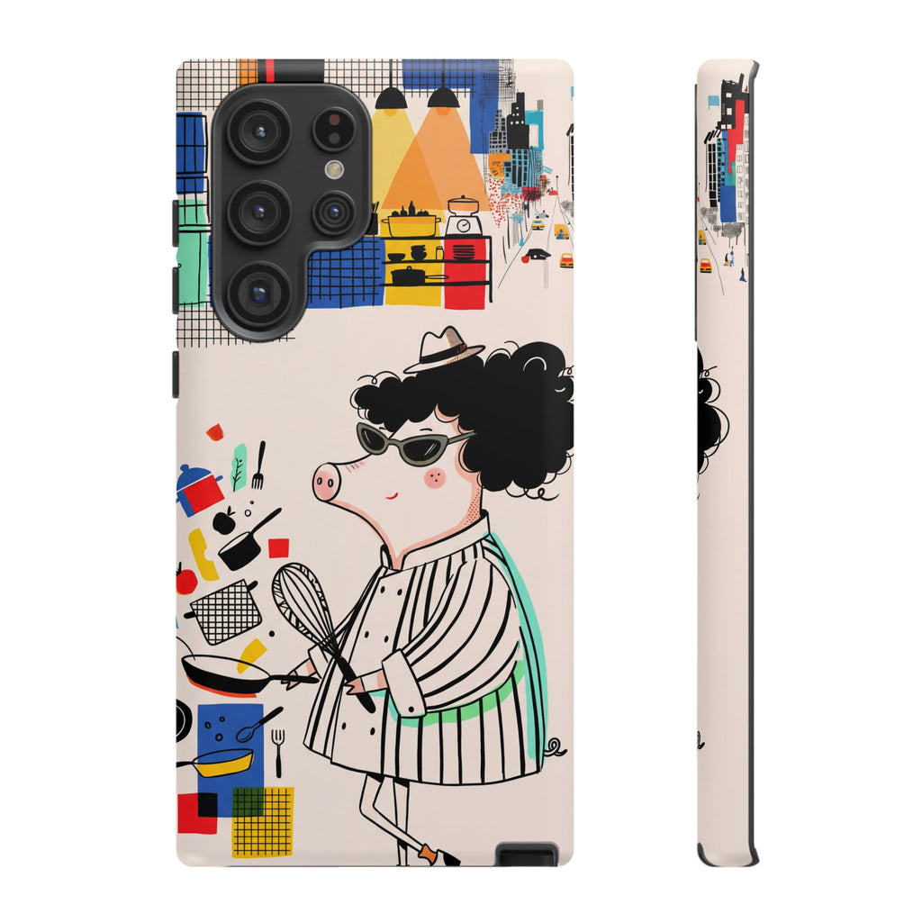 Cute Chef Pig Samsung Galaxy Phone Case | Quirky Cartoon Kitchen Art Tough Case