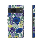 Floral Blue & Purple Tough Google Pixel Phone Case | Protective Botanical Phone Cover