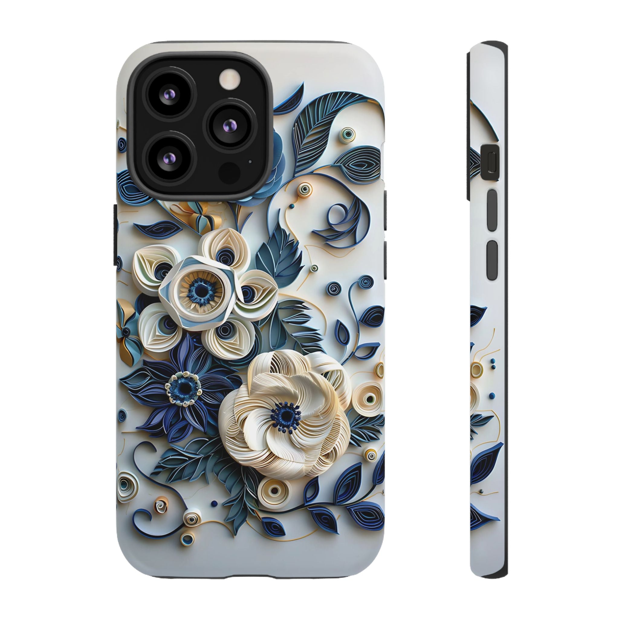 Floral Quilled Art iPhone Case — Blue & Cream Decorative Protection