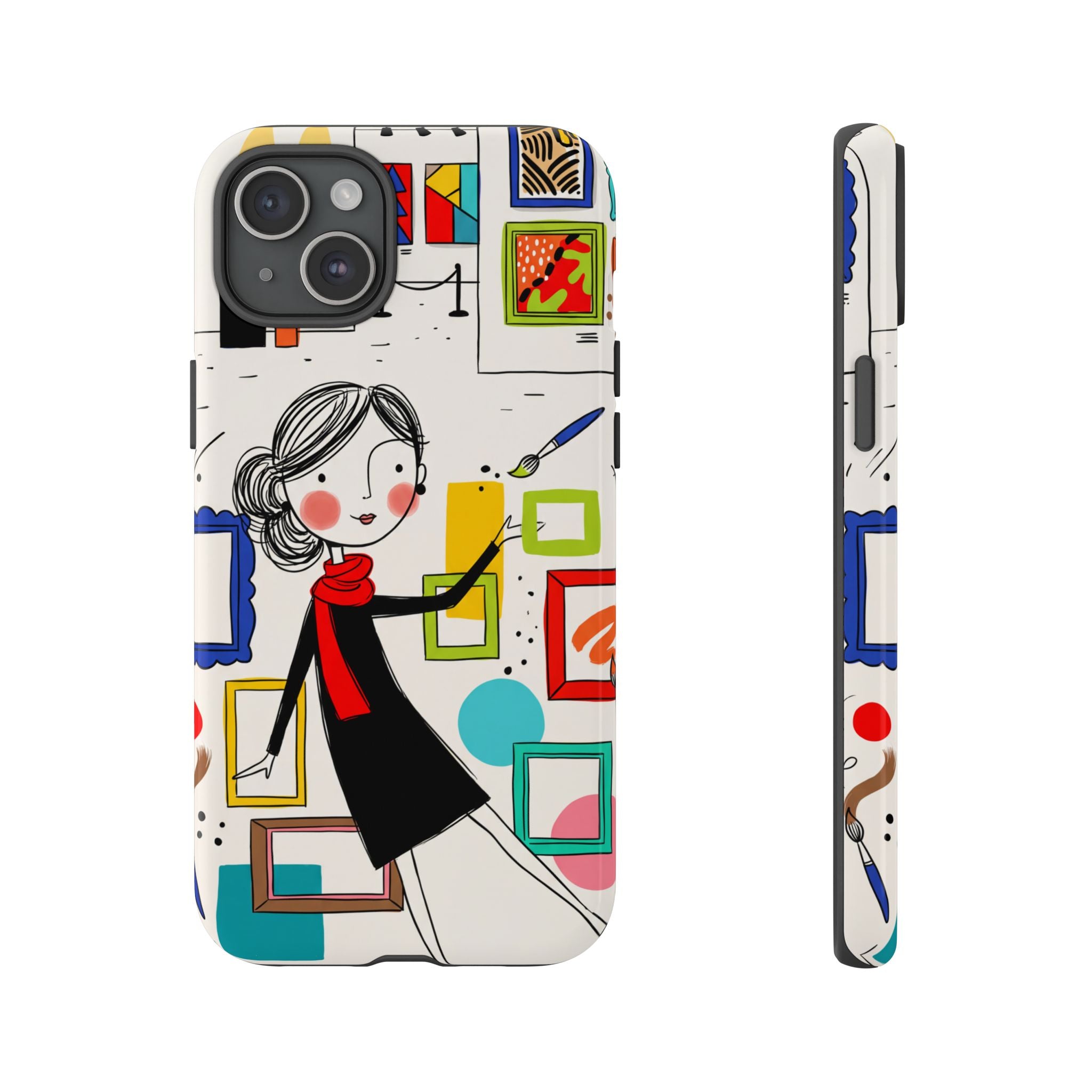 Art Gallery Illustration iPhone Case | Cute Woman with Frames Design