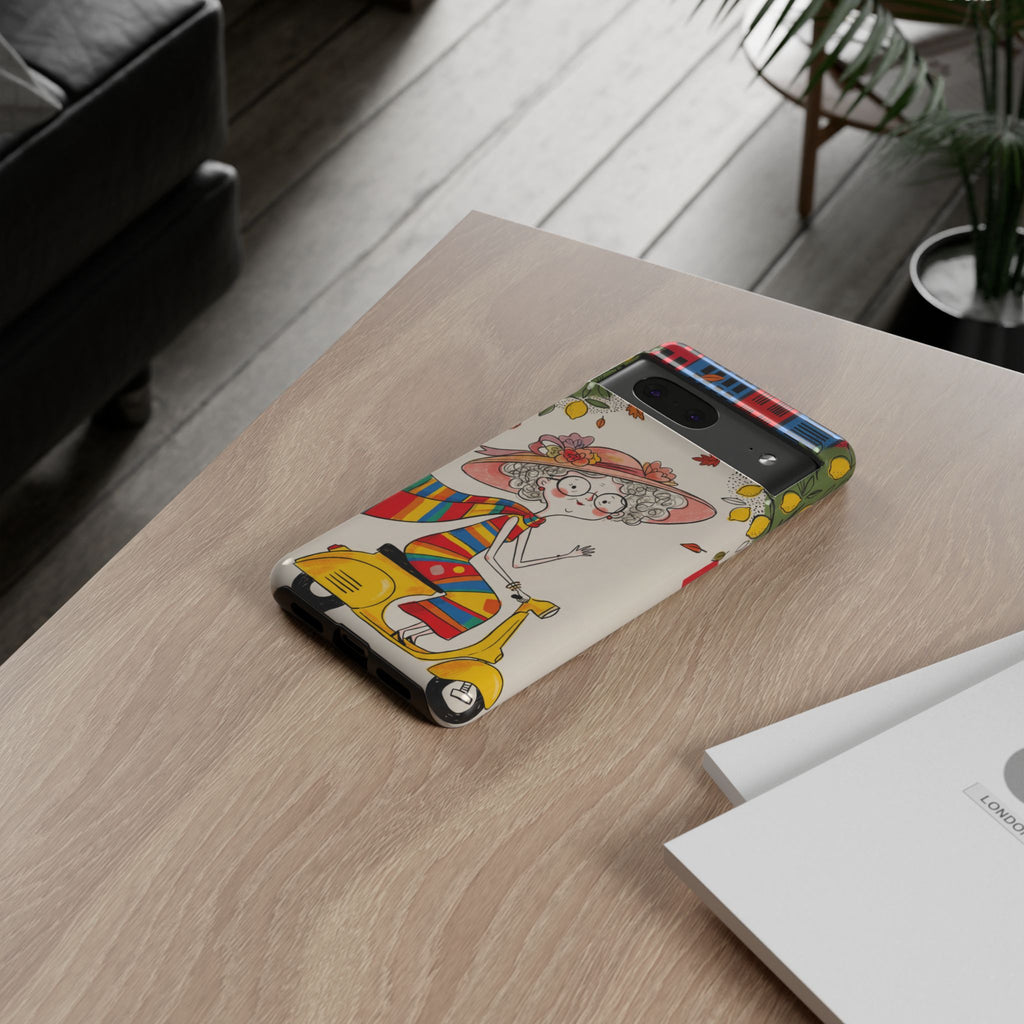 Vintage Scooter Granny Google Pixel Phone Case | Colourful Retro Elderly Lady Design