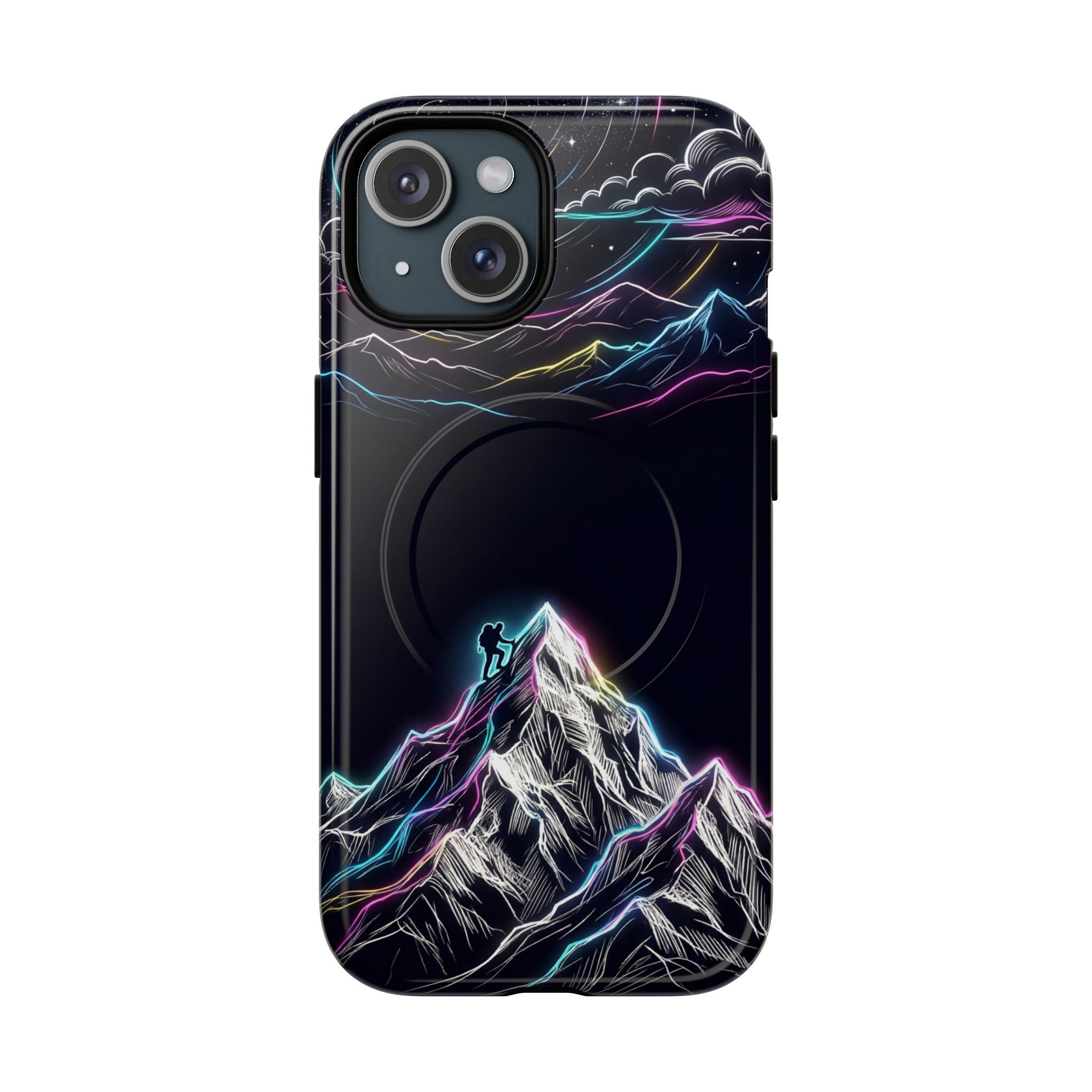 Mount Everest Neon MagSafe iPhone Case | Dark Cosmic Climber Protective Cover