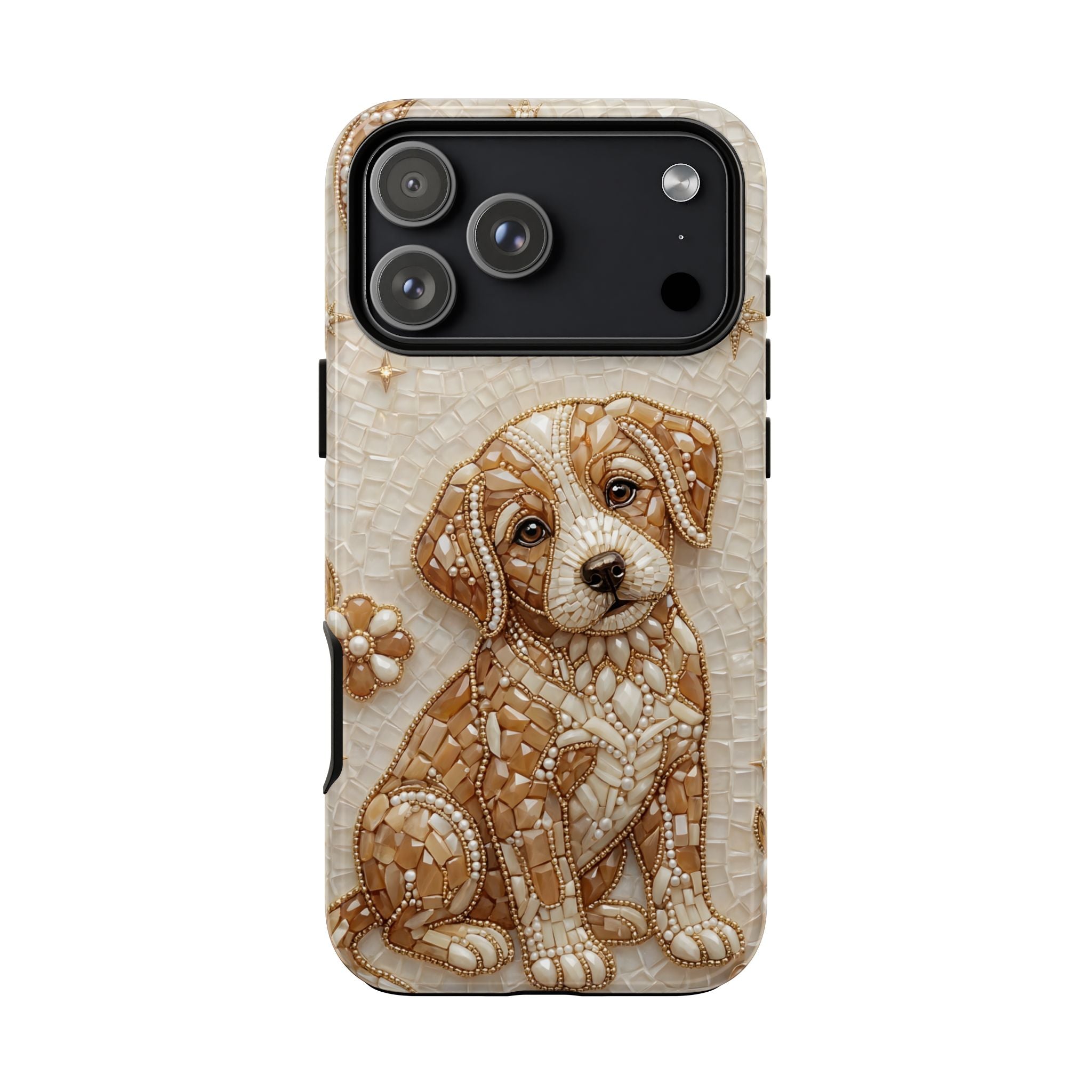 Cute Mosaic Puppy iPhone Case — Protective Phone Cover with Brown Puppy Art