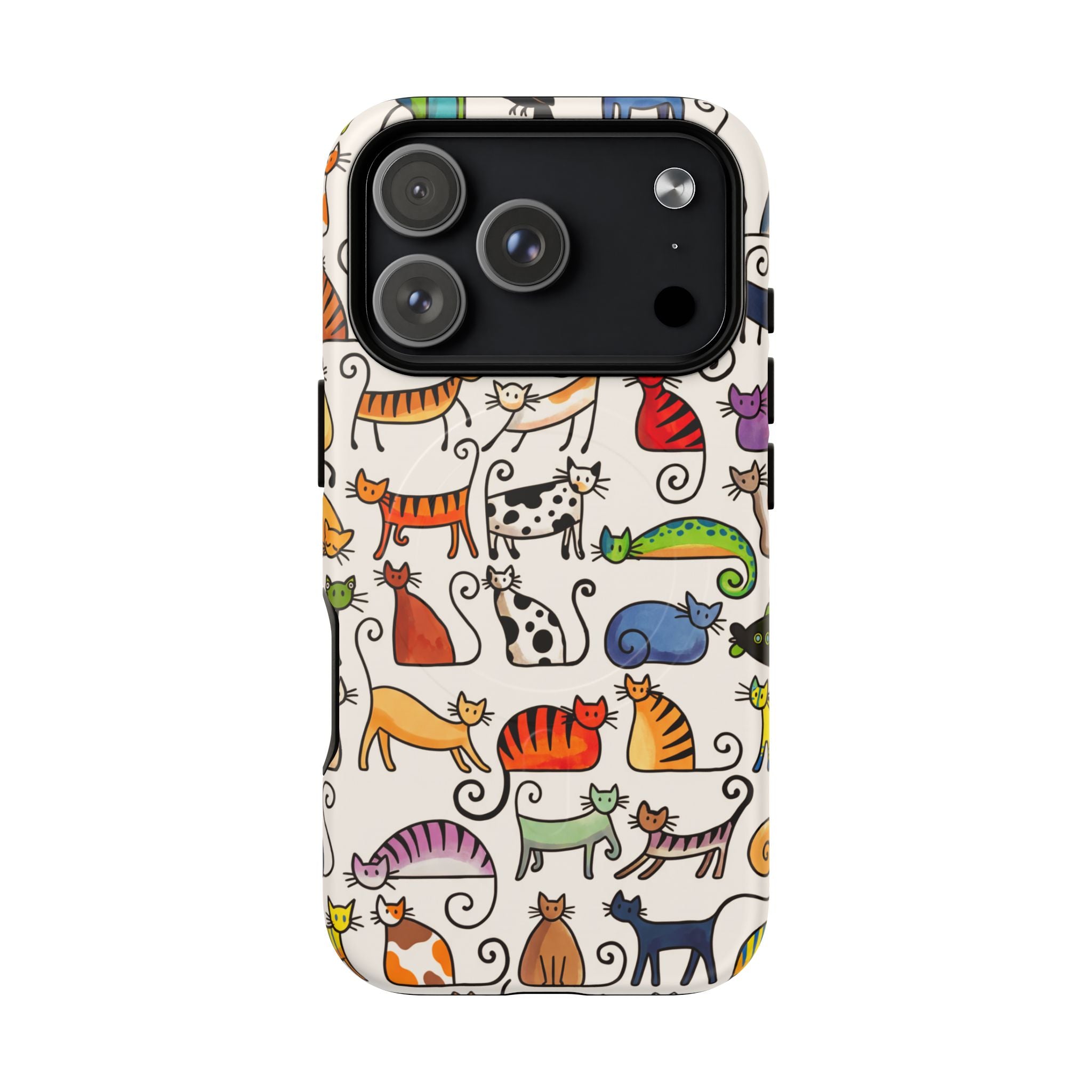 Custodia MagSafe resistente per iPhone con motivo a gatto | Gatti colorati dei cartoni animati