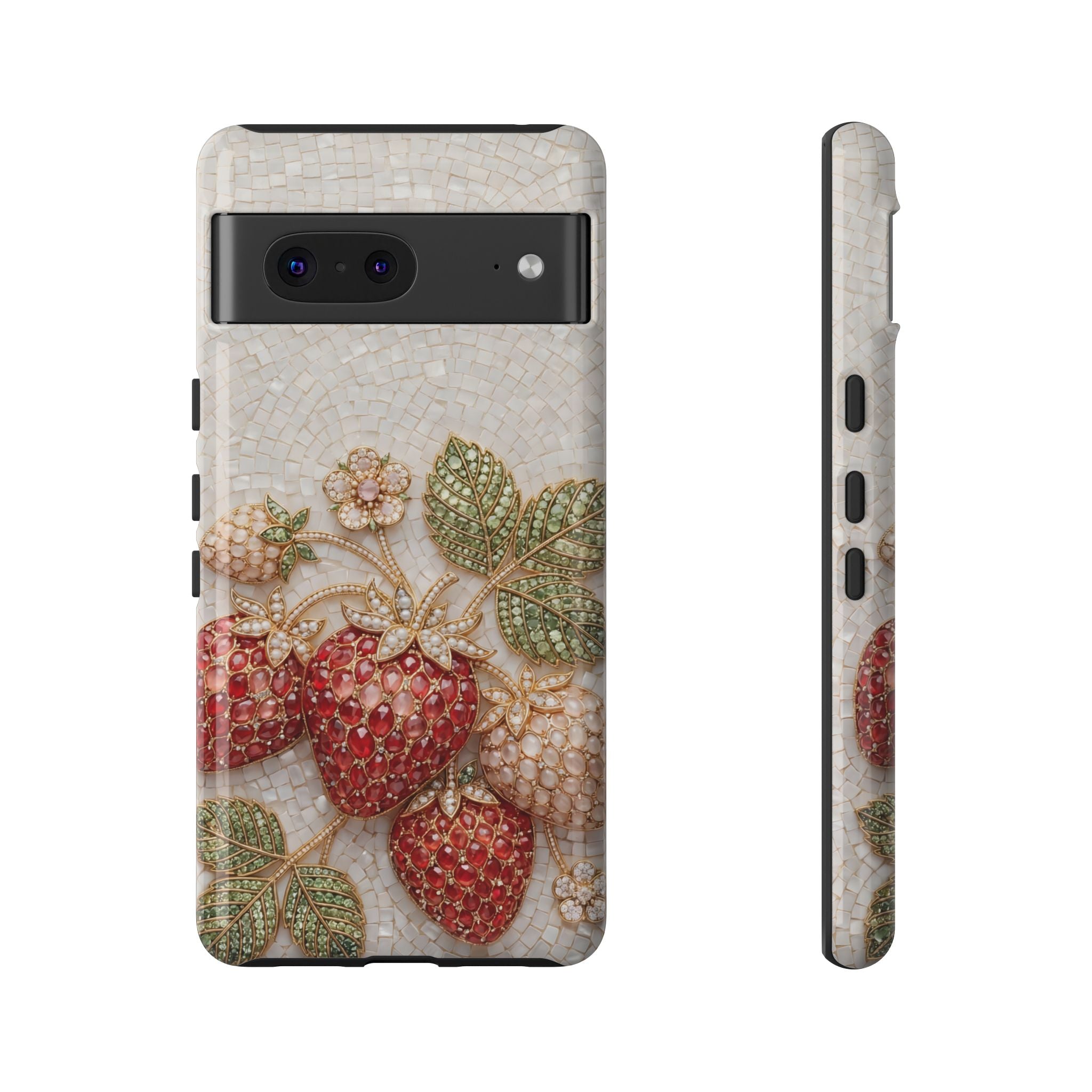 Strawberry Gem Tough Google Pixel Phone Case | Vintage Beaded Fruit Design