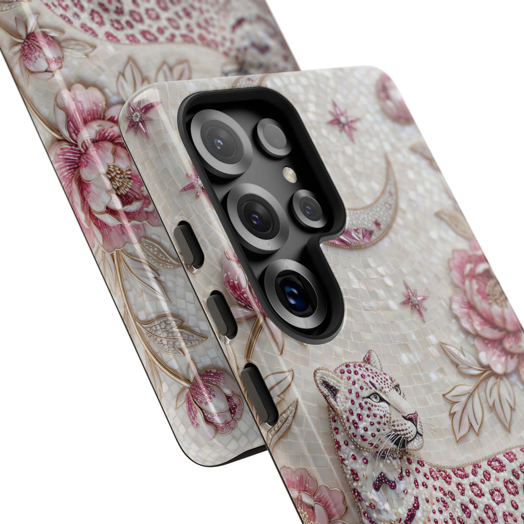 Custodia per telefono Samsung Galaxy Luna con Leopardo Floreale | Cover protettiva botanica vintage rosa