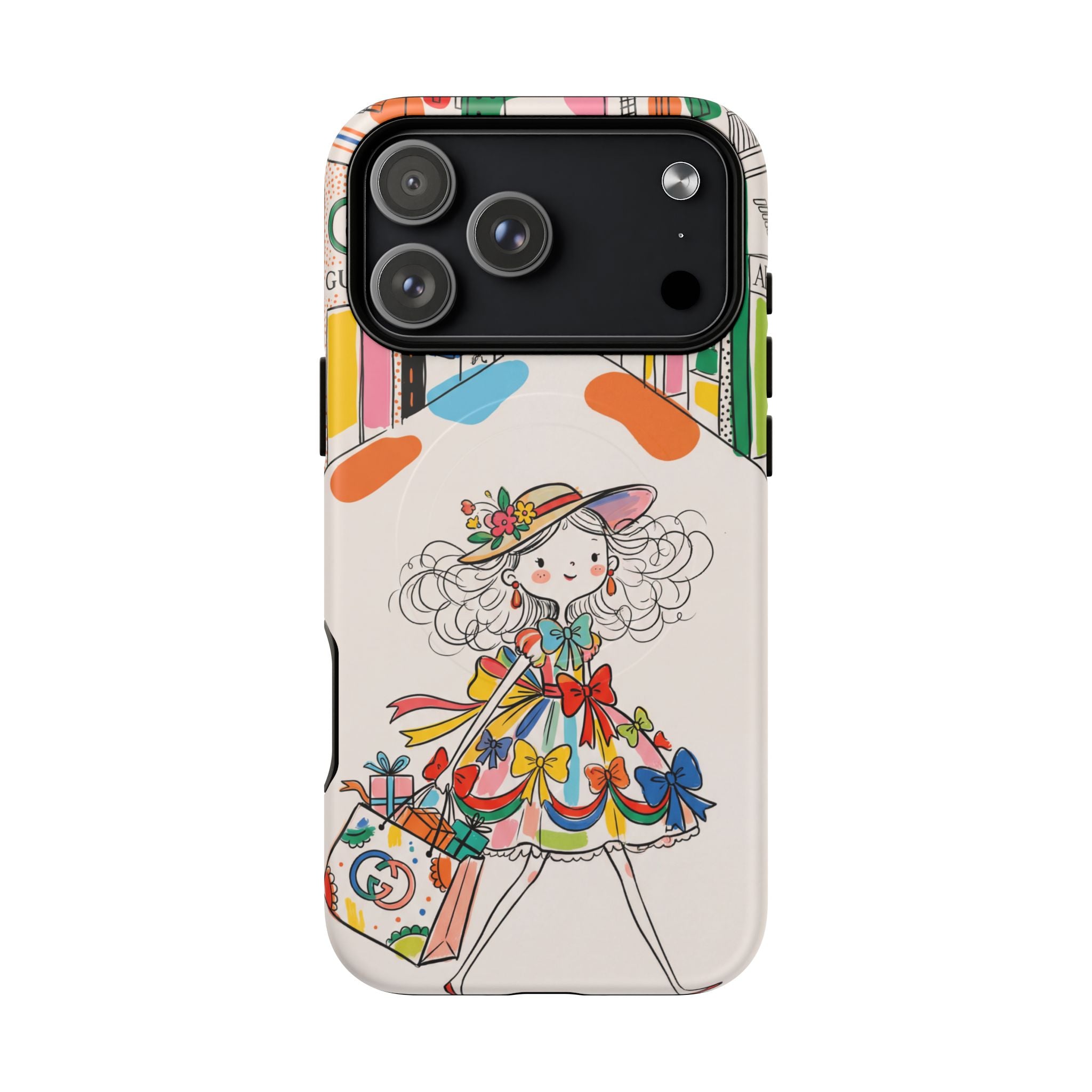 Cute Fashion Girl MagSafe iPhone Case | Colourful Shopping Street Design
