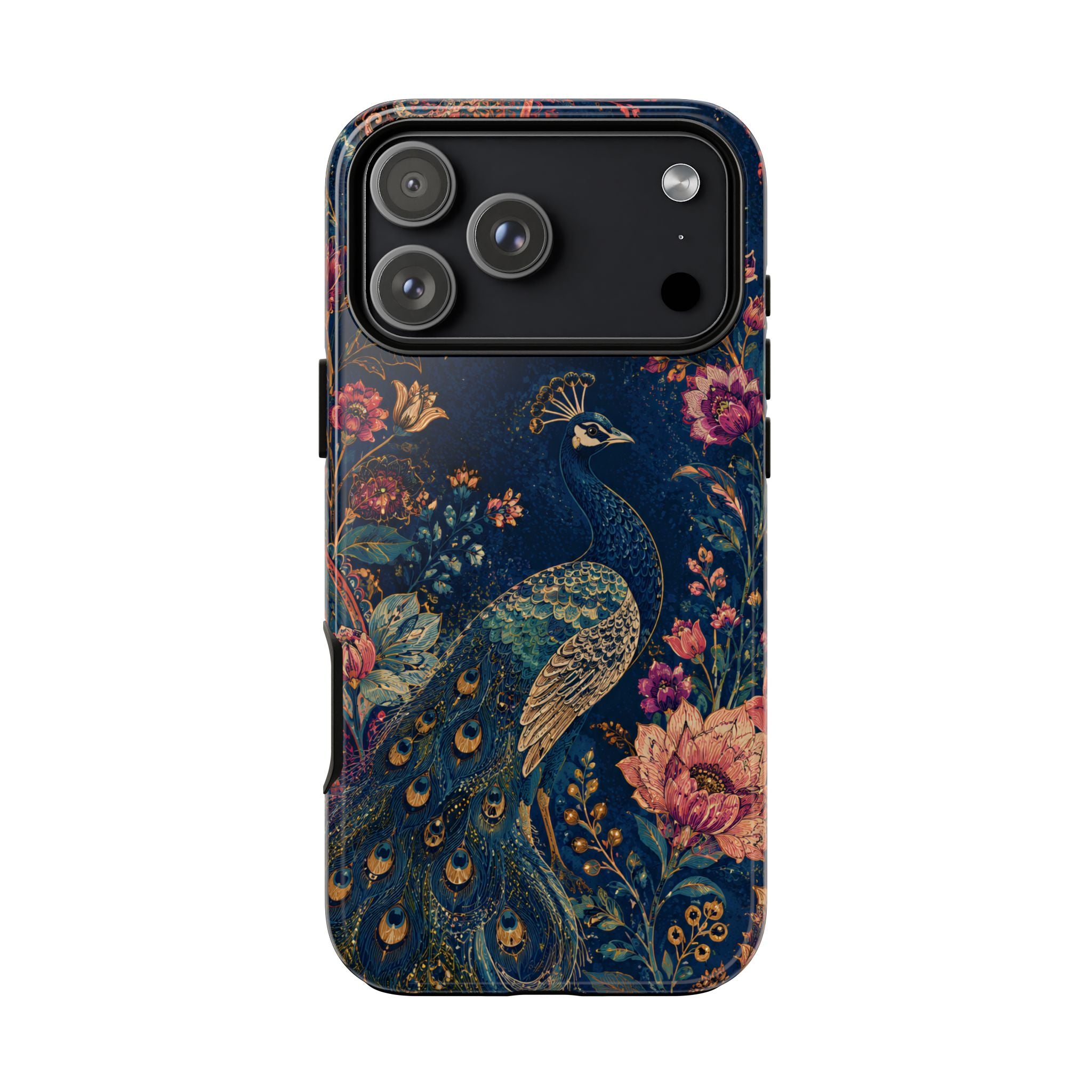 Peacock Floral Tough iPhone Case | Antique Indigo Gold Art Cover