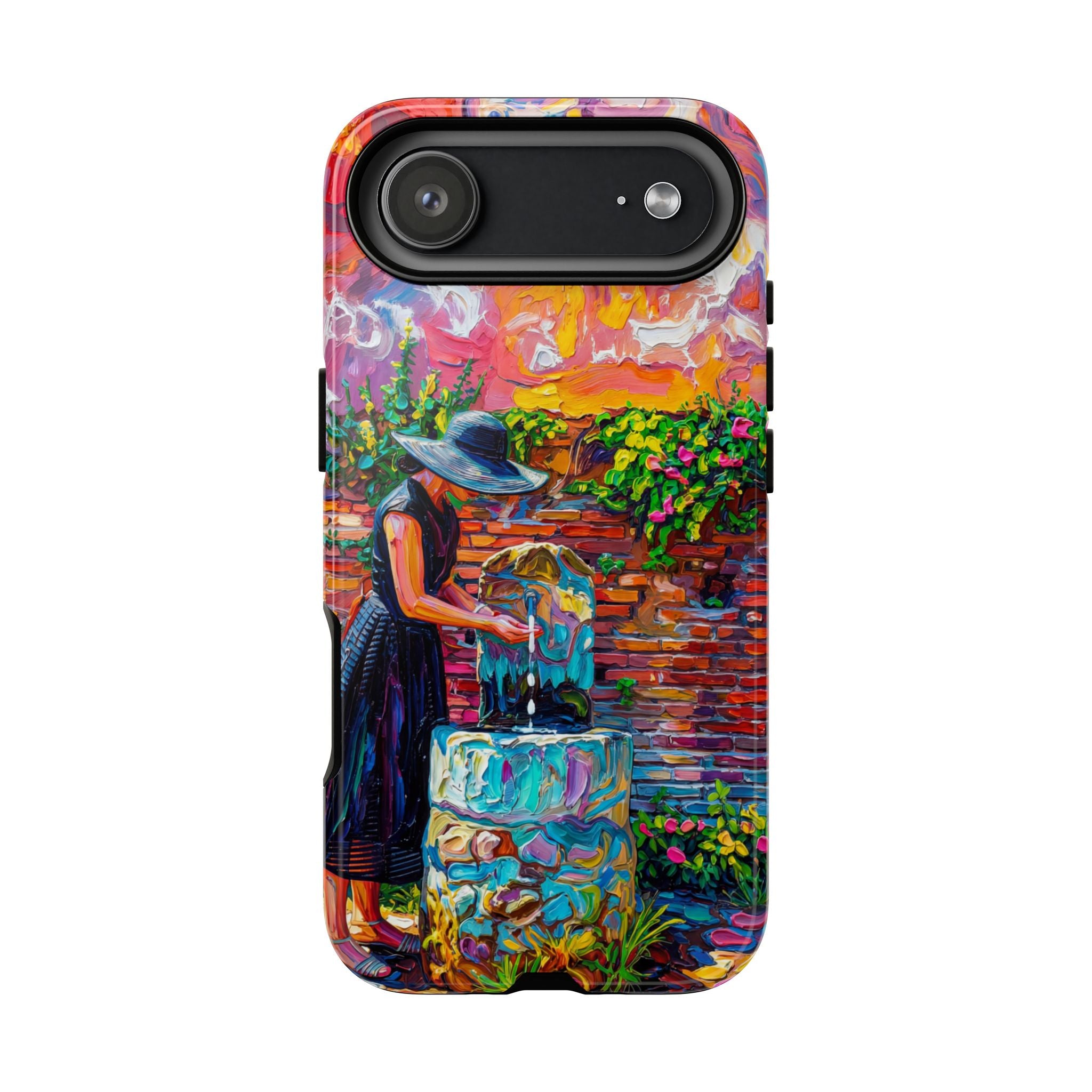 Artistic Garden iPhone Case | Woman at Fountain Colourful Painterly Design