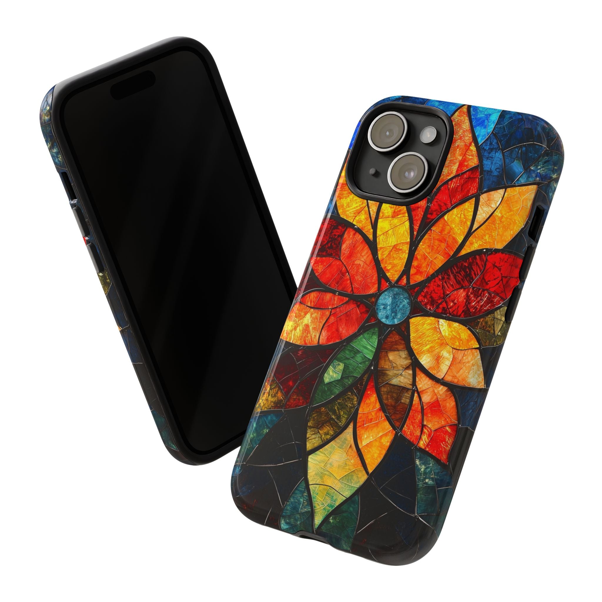 Stained Glass Flower iPhone Case — Colorful Mosaic Protective Cover
