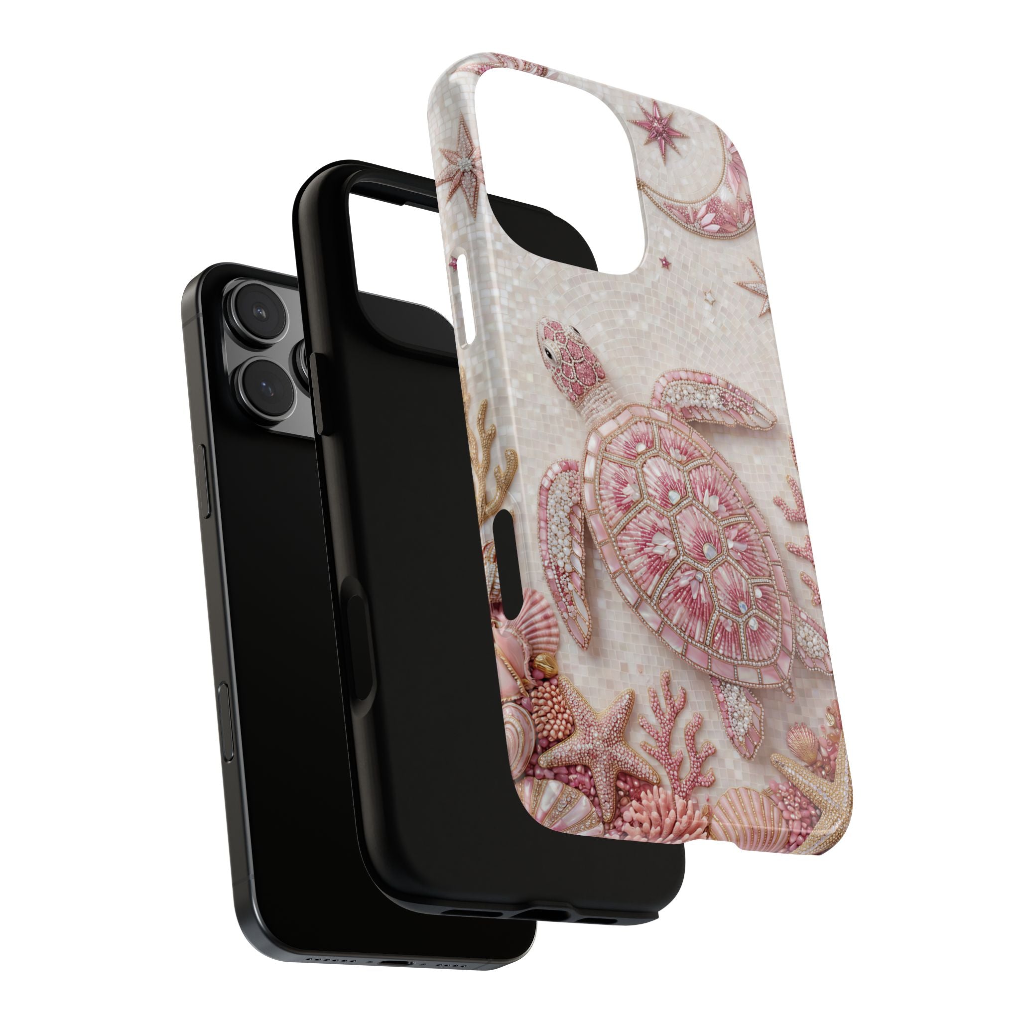 Cover protettiva per iPhone a conchiglia di tartaruga marina rosa