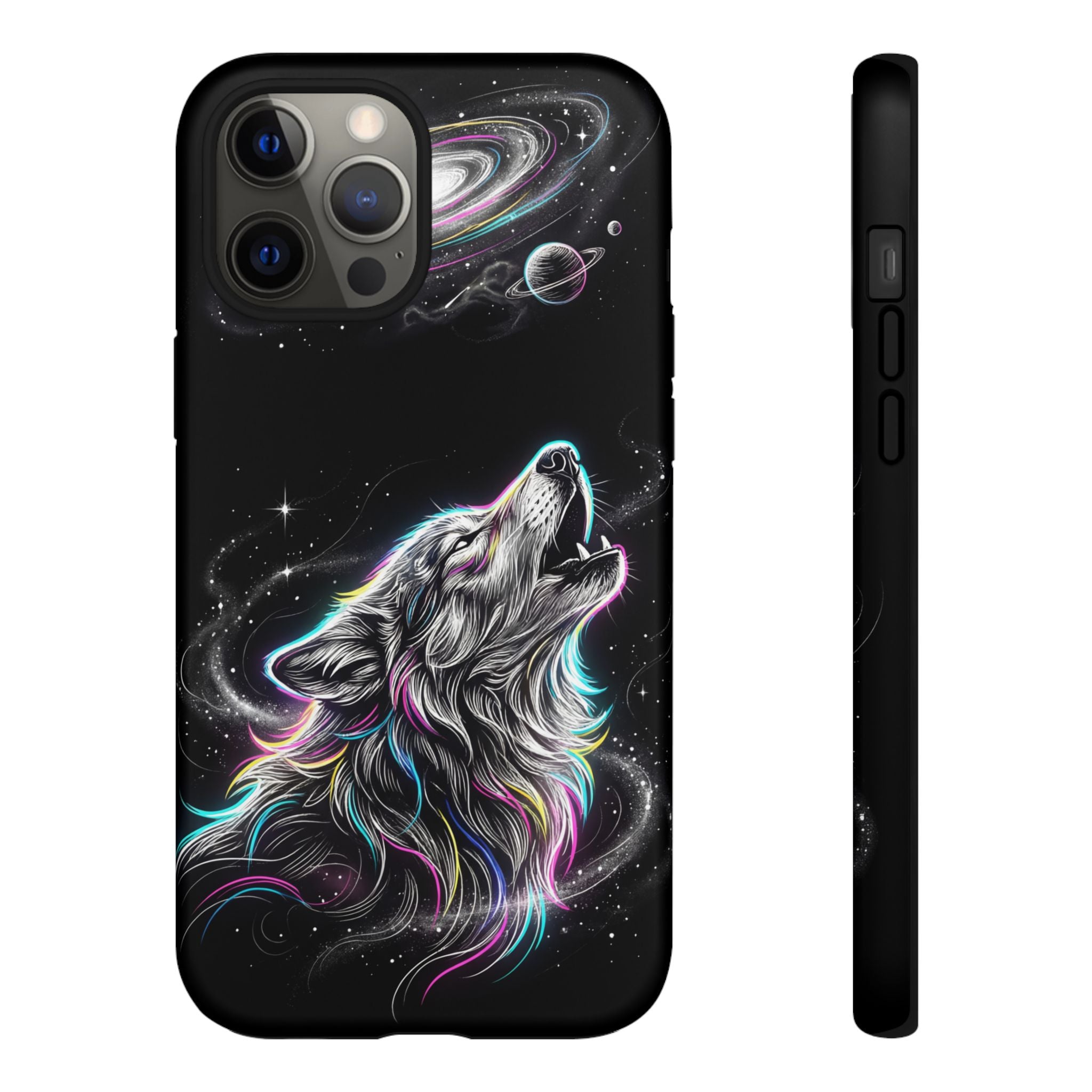 Wolf Galaxy Tough iPhone Case | Colorful Howling Wolf Space Design