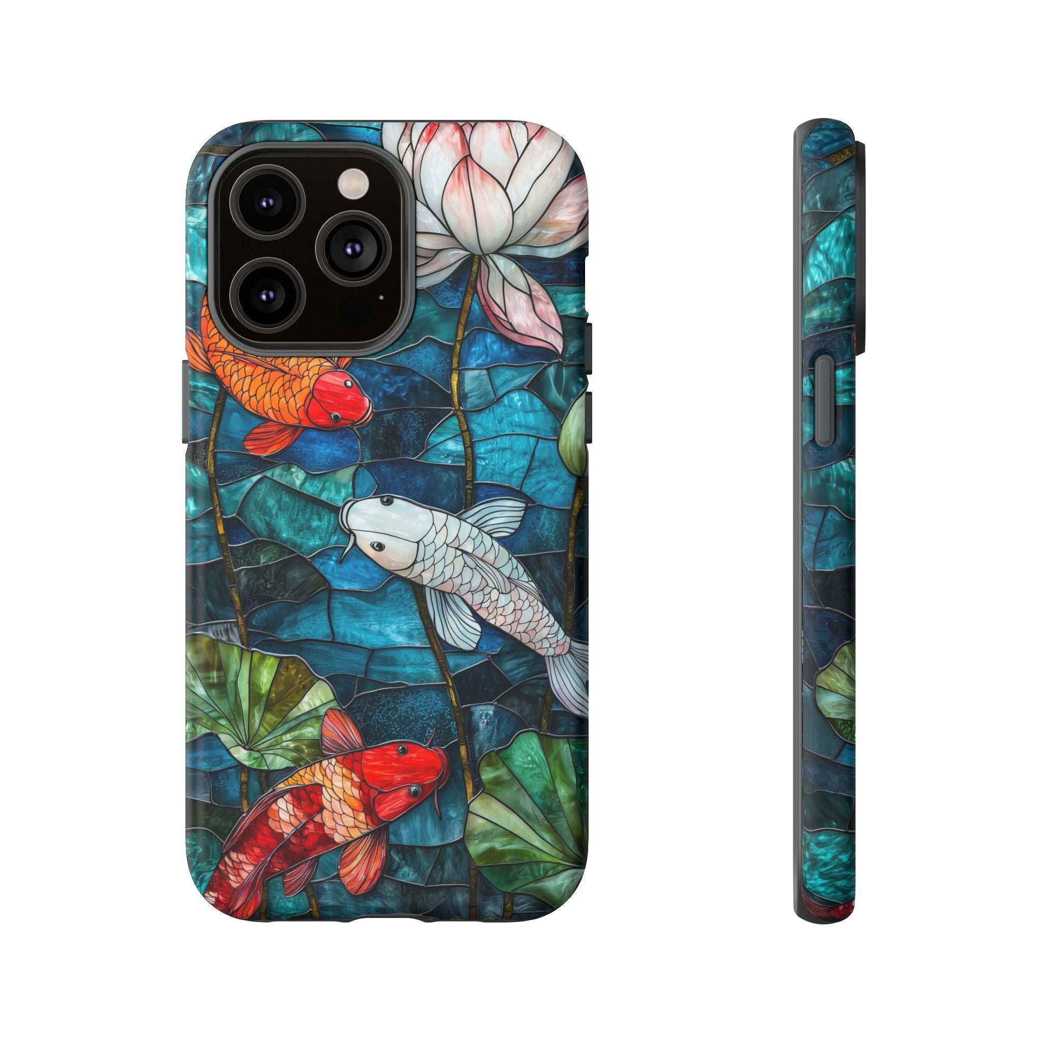 Koi Pond Tough iPhone Case — Stained Glass Lotus & Koi Design