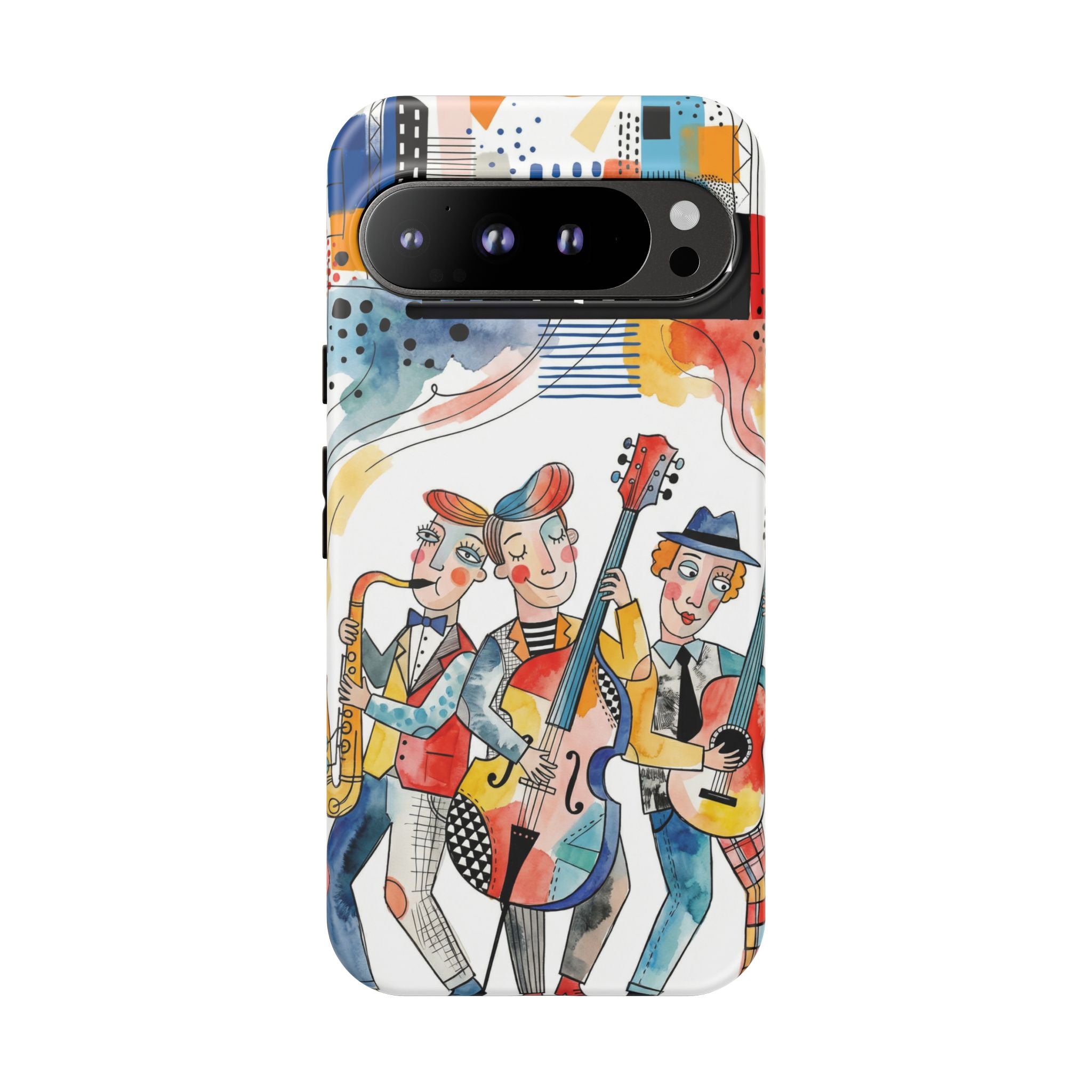 Musical Trio Illustrated Google Pixel Phone Case | Colorful Jazz Band Art Phone Cover