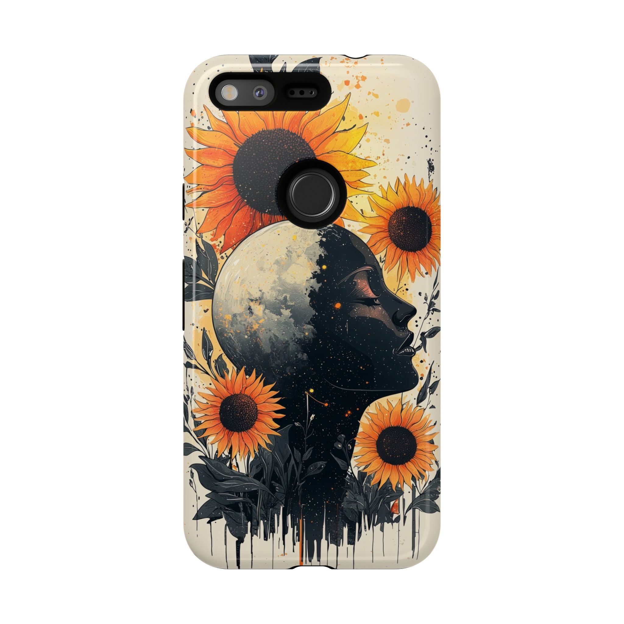 Sunflower Moon Art Google Pixel Case | Floral Celestial