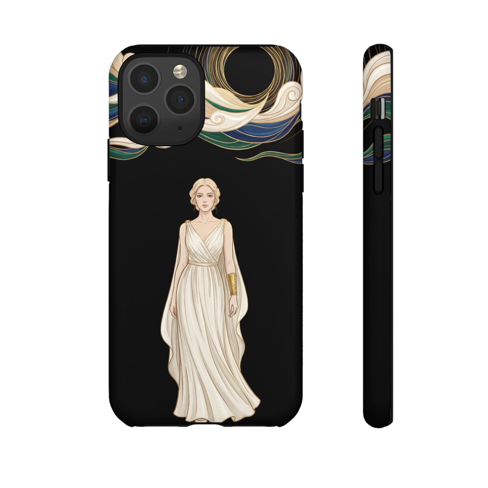 Art Nouveau Goddess iPhone Case | Elegant Woman Illustration on Black