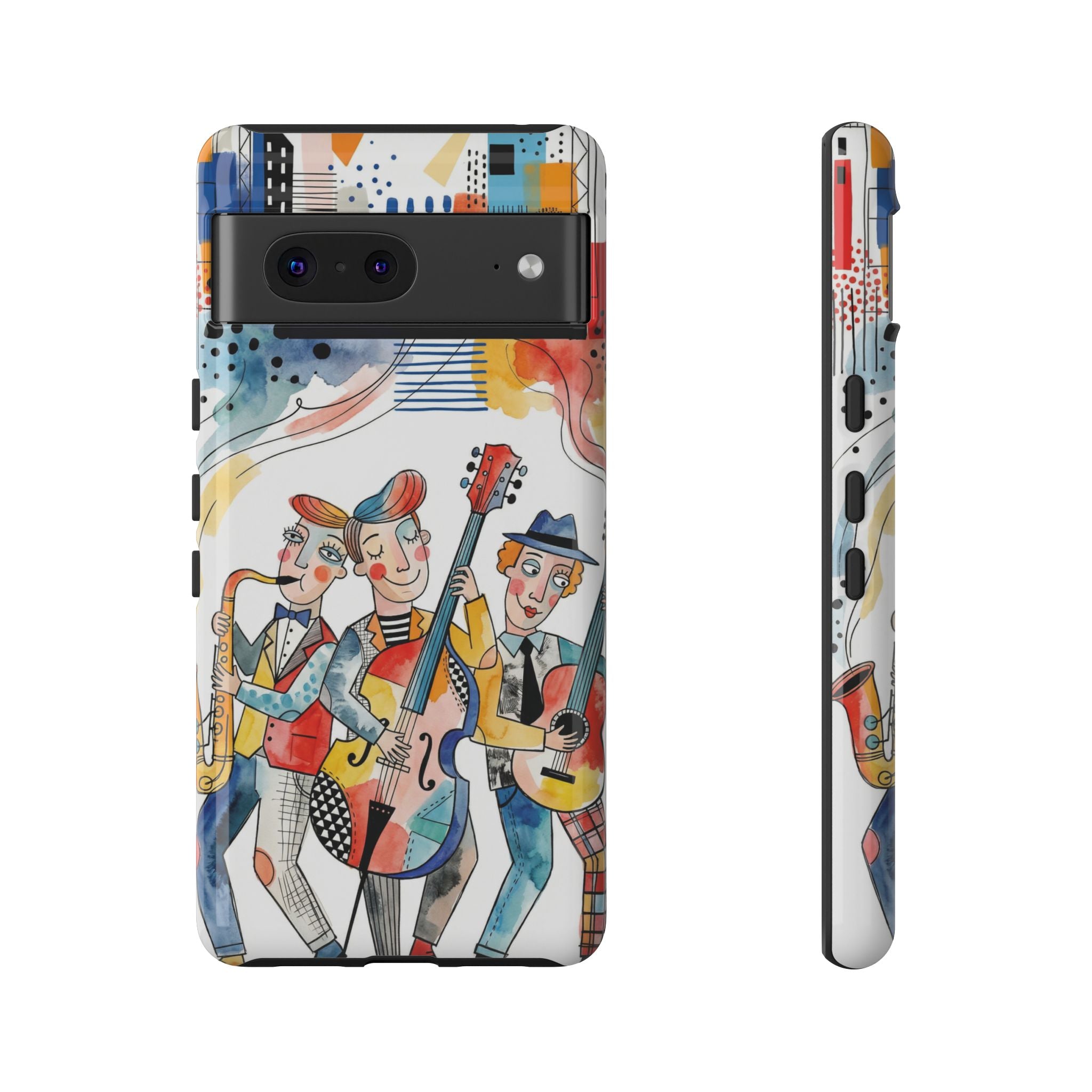 Musical Trio Illustrated Google Pixel Phone Case | Colorful Jazz Band Art Phone Cover