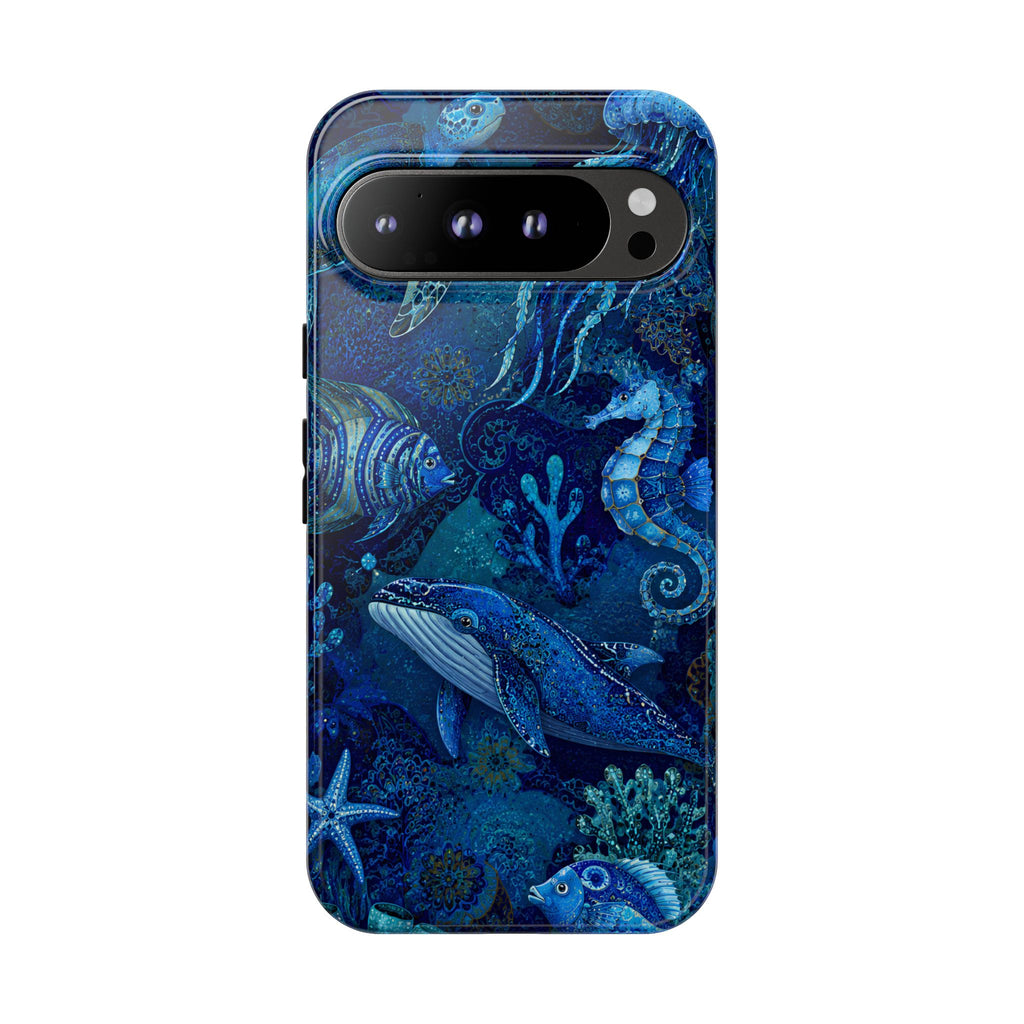 Ocean Animals Tough Google Pixel Phone Case | Navy Blue Undersea Whale Cover