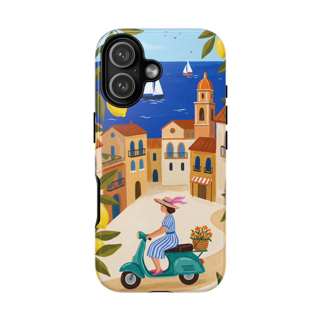 Mediterranean Scooter iPhone Case | Coastal Lemon Grove Design