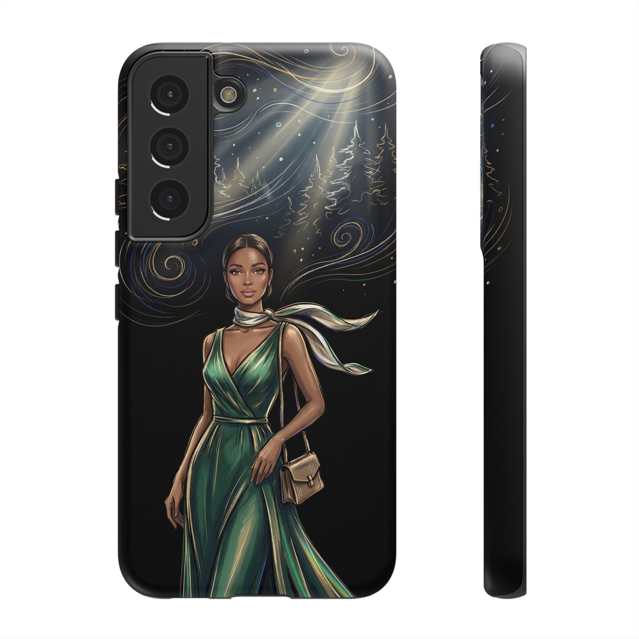 Elegant Woman in Green Dress Art Protective Tough Samsung Galaxy Phone Case