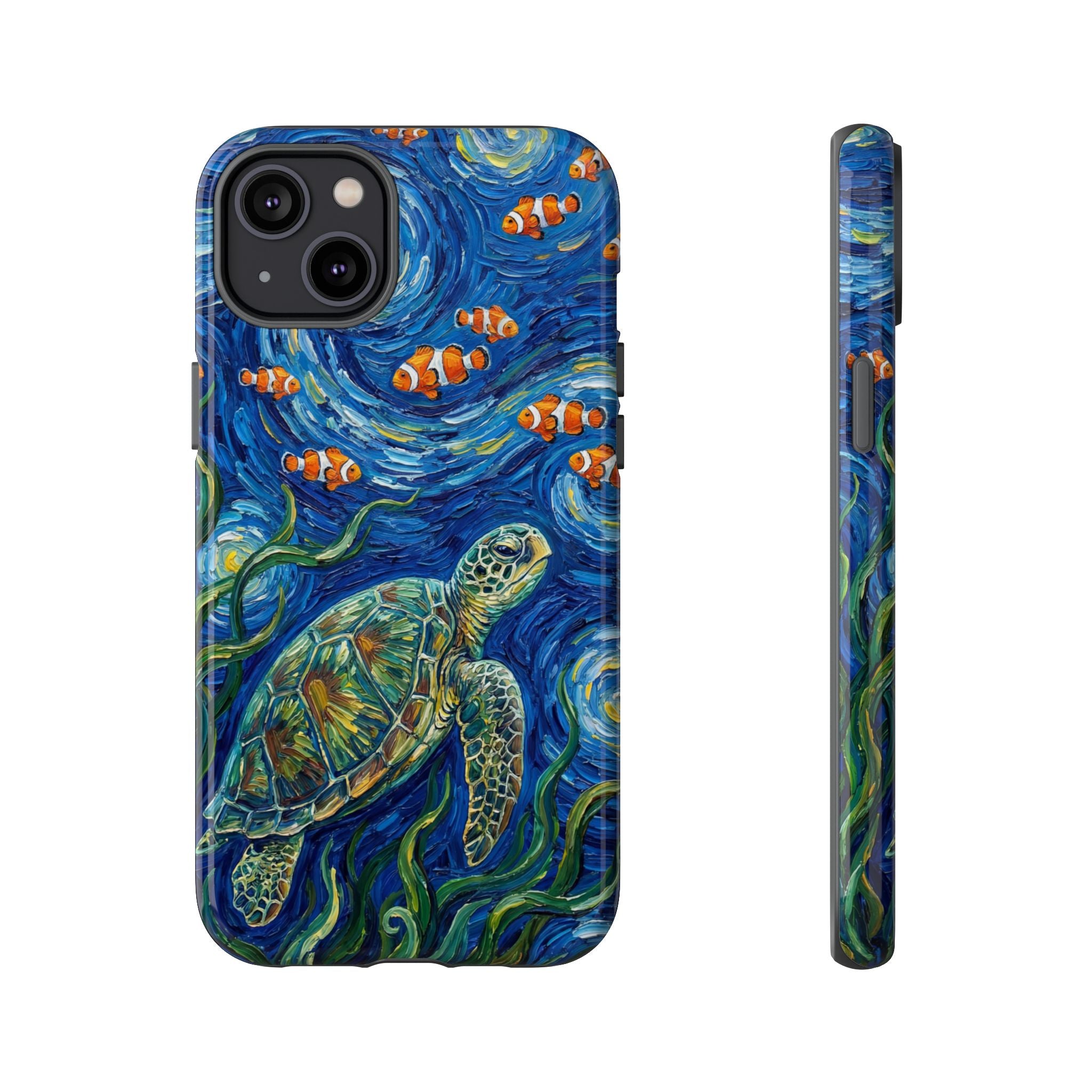 Sea Turtle & Clownfish Tough iPhone Case | Van Gogh Style Ocean Art