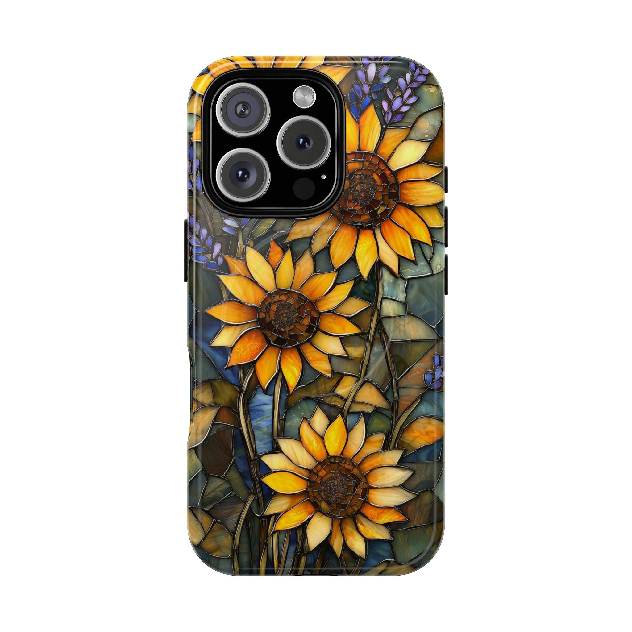 Custodia MagSafe resistente per iPhone con motivo a girasole in vetro colorato