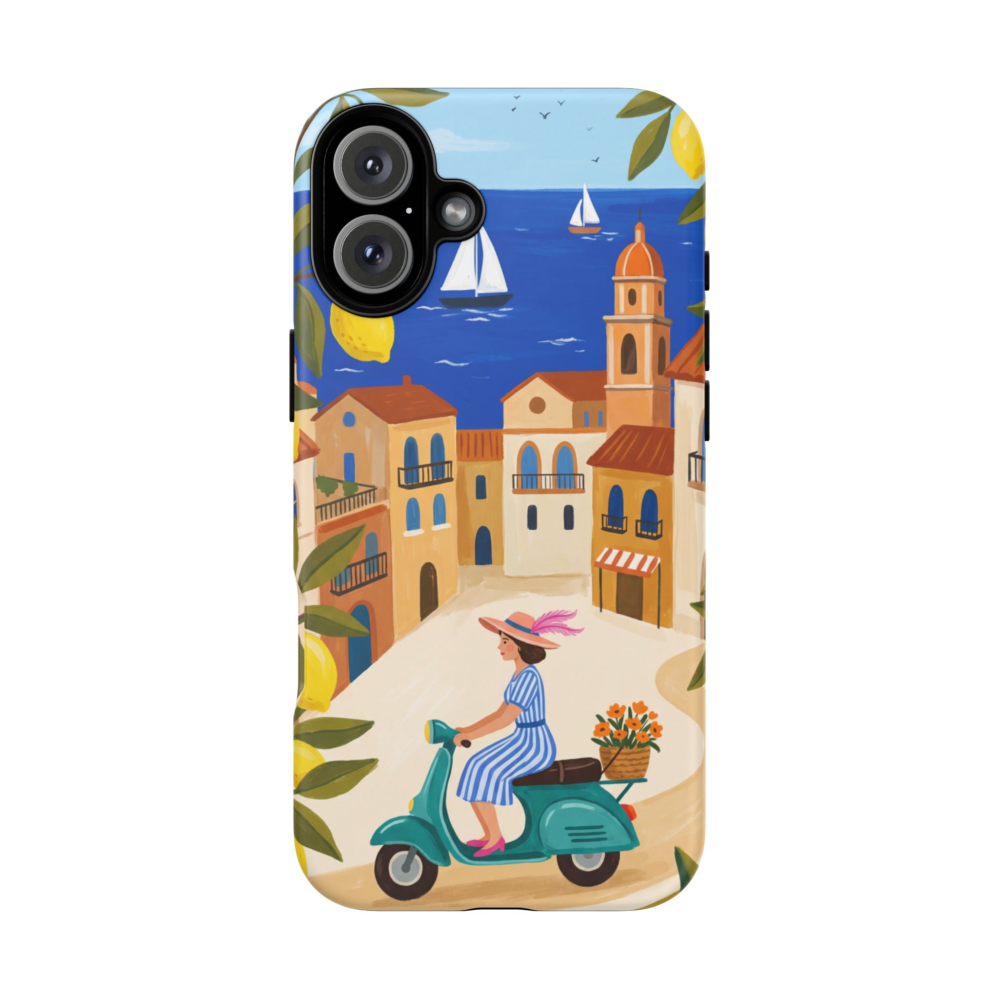 Mediterranean Scooter iPhone Case | Coastal Lemon Grove Design