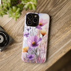 Floral Watercolour Tough iPhone Case | Purple & Yellow Wildflowers