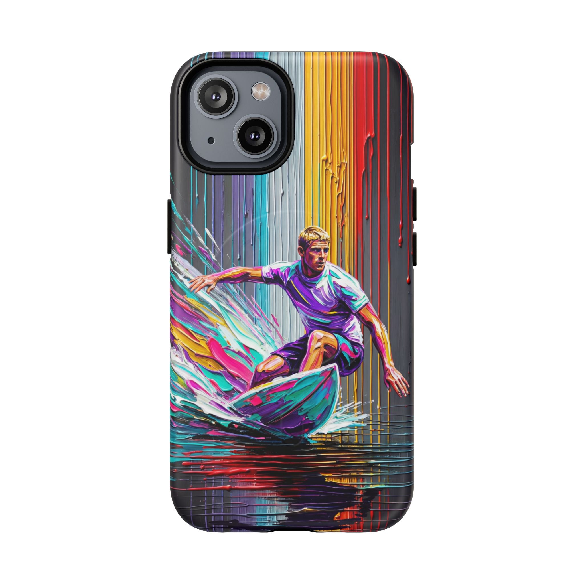Surfing Art MagSafe iPhone Case | Colourful Wave Surfer Protective Cover
