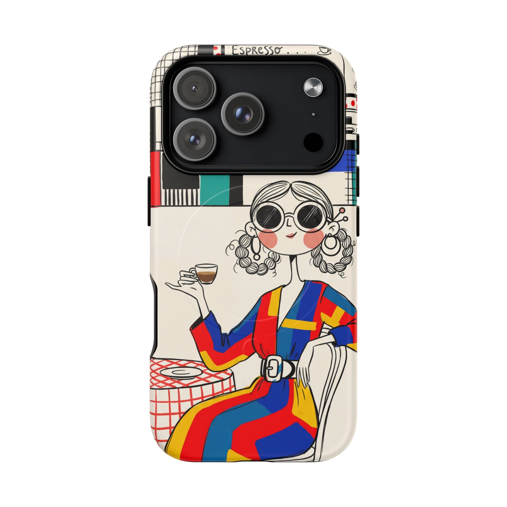 Retro Cafe MagSafe iPhone Case | Colourful Chic Woman Illustration
