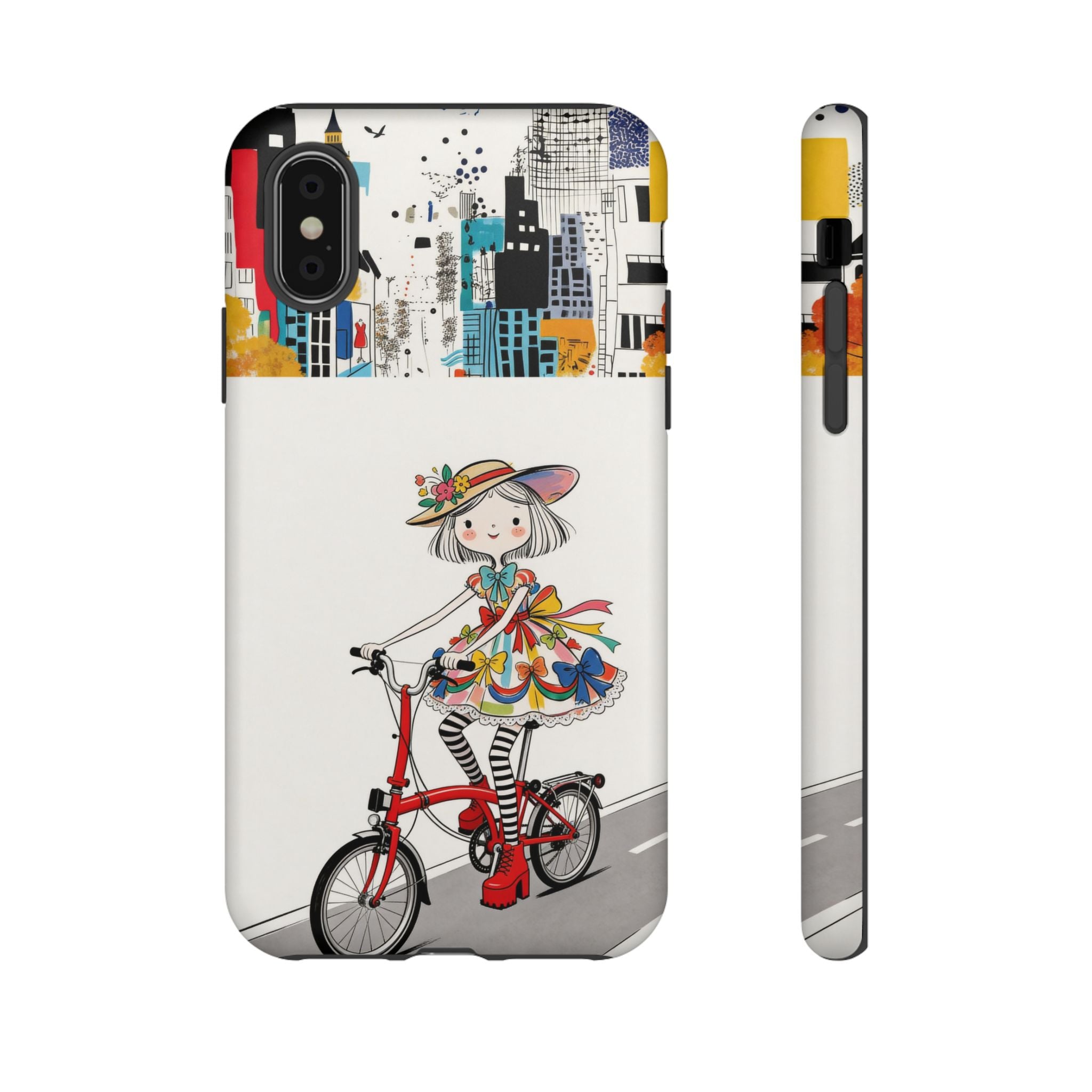 Whimsical Girl on Brompton Bicycle Urban Illustration iPhone Case
