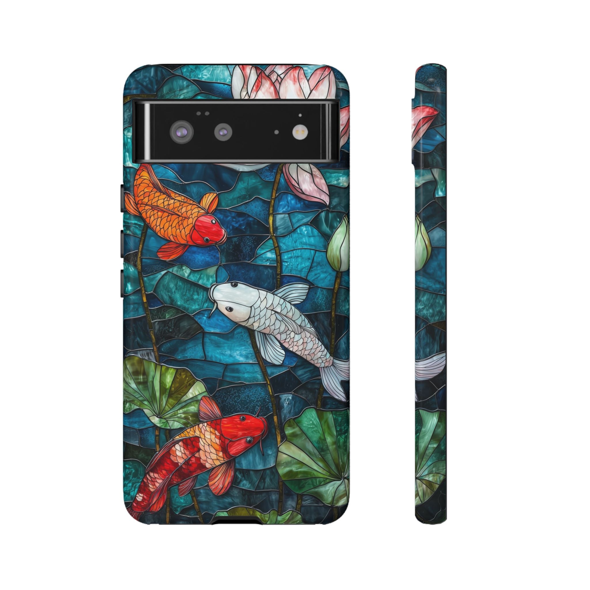 Koi Pond Tough Google Pixel Case — Stained Glass Lotus & Koi Design