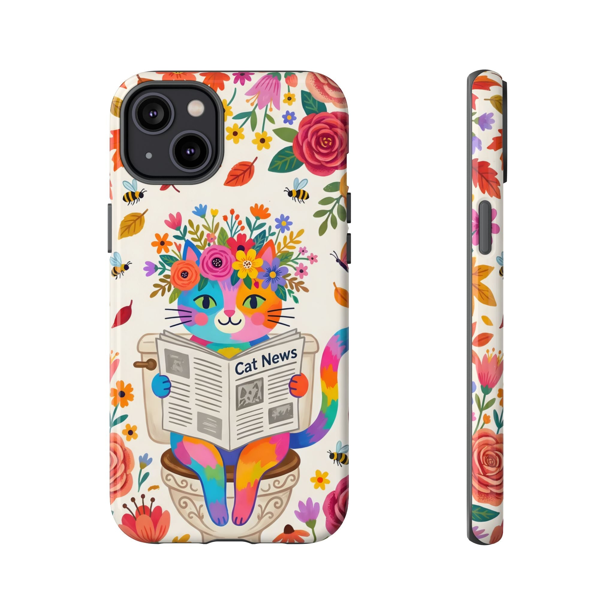 Floral Rainbow Cat iPhone Case | Cat News Design