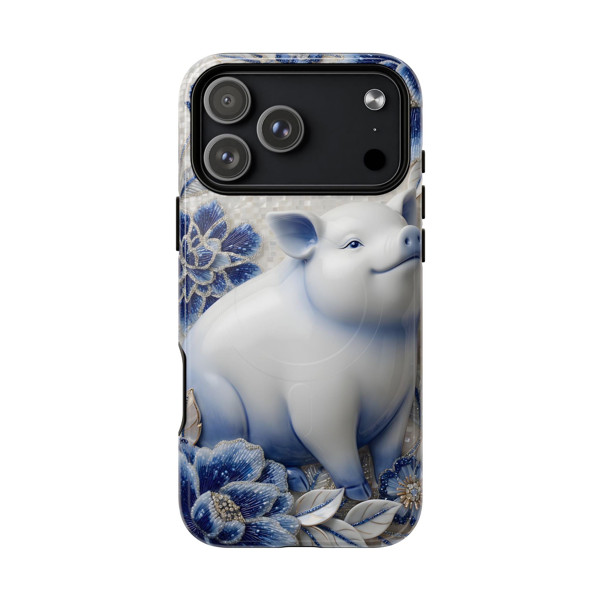 Asian Zodiac Pig MagSafe iPhone Case | Blue & White Porcelain Slim Protective Shockproof Case| Year of the Pig Gift