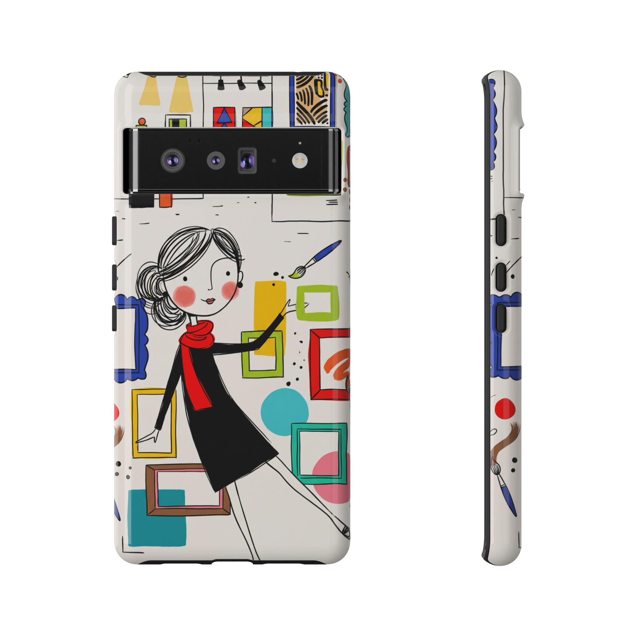 Art Gallery Illustration Google Pixel Phone Case | Cute Woman with Frames Design