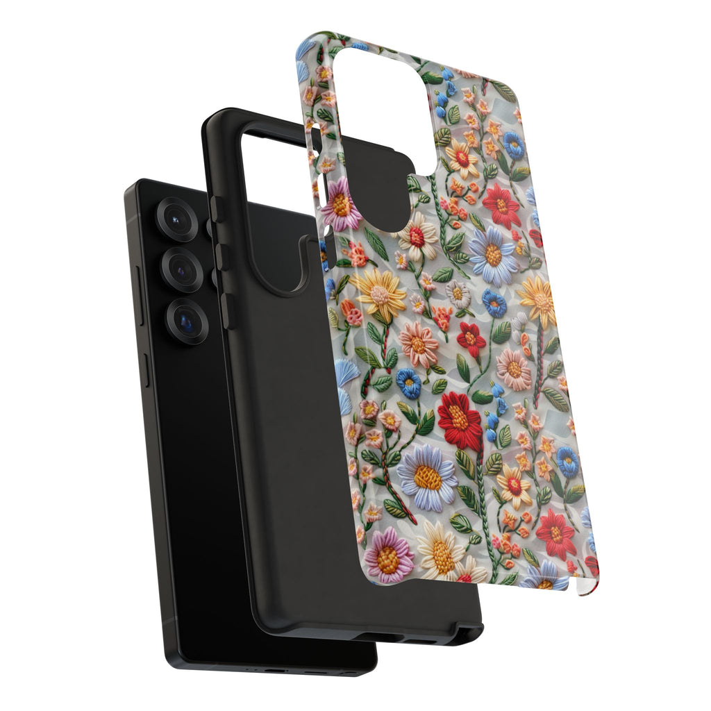 Floral Embroidered Pattern Tough Samsung Galaxy Case — Colourful Daisy & Wildflower Design