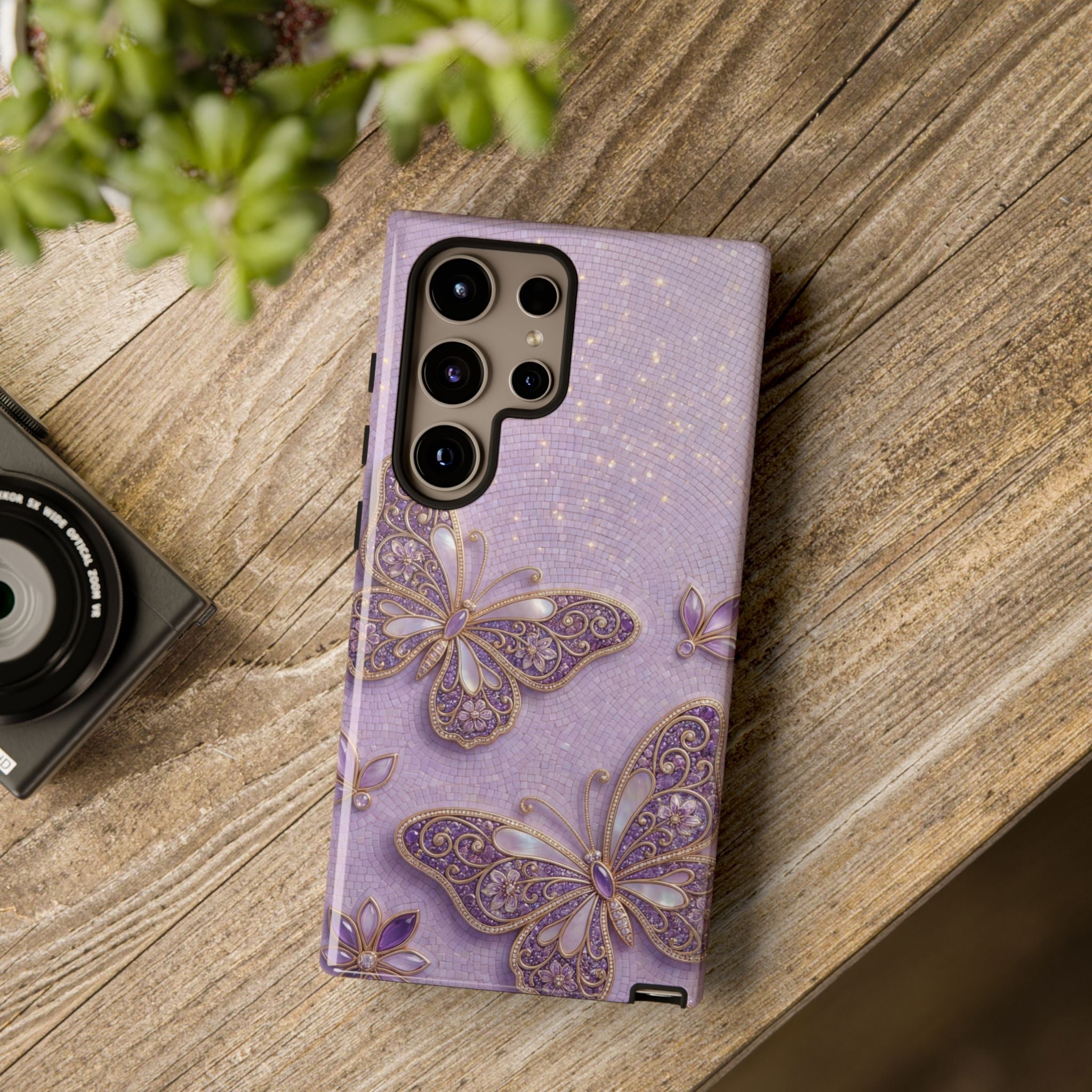 Purple Butterfly Tough Samsung Galaxy Phone Case | Sparkling Floral Protective Cover