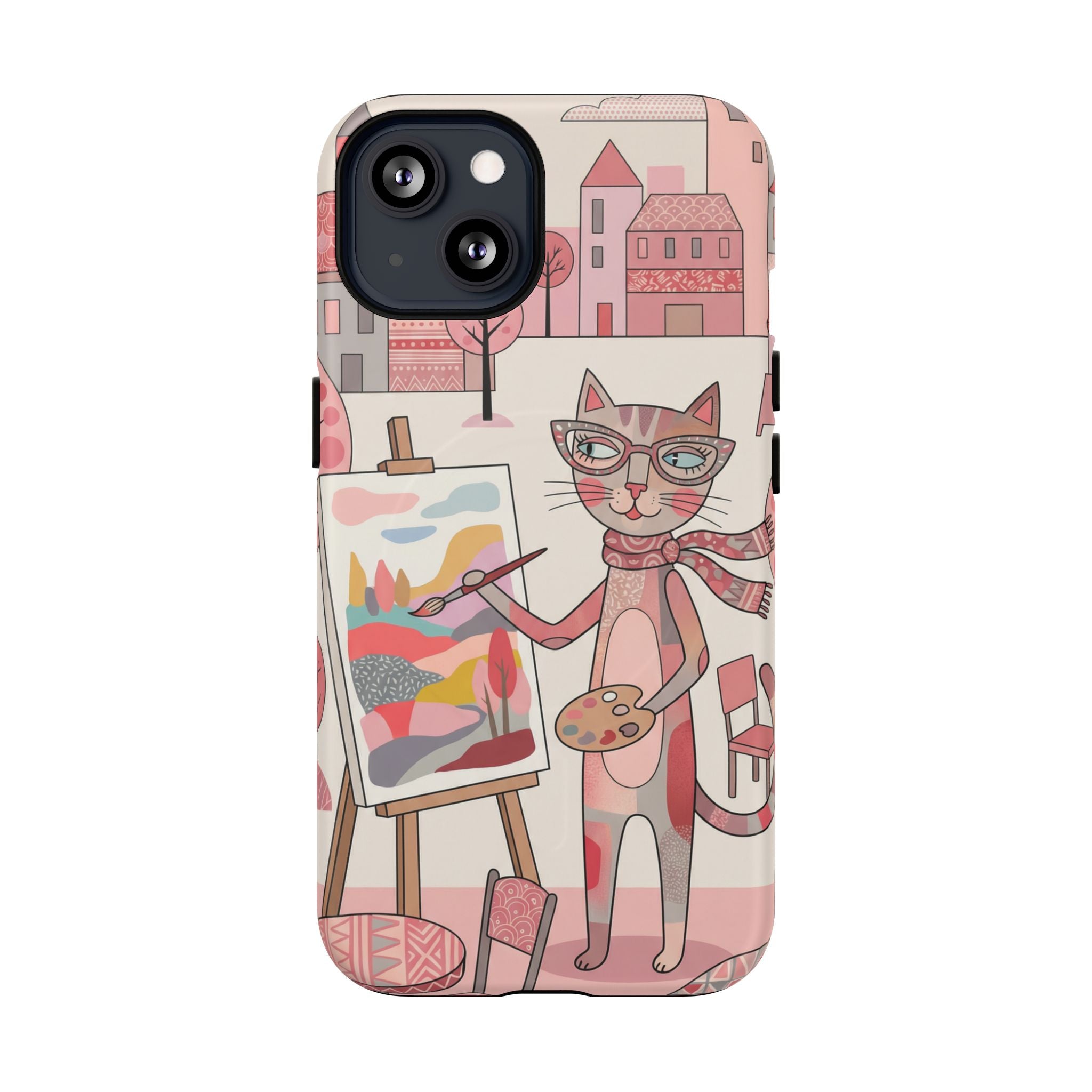 Artistic Cat MagSafe iPhone Case | Painter Kitty Illustration Tough Case