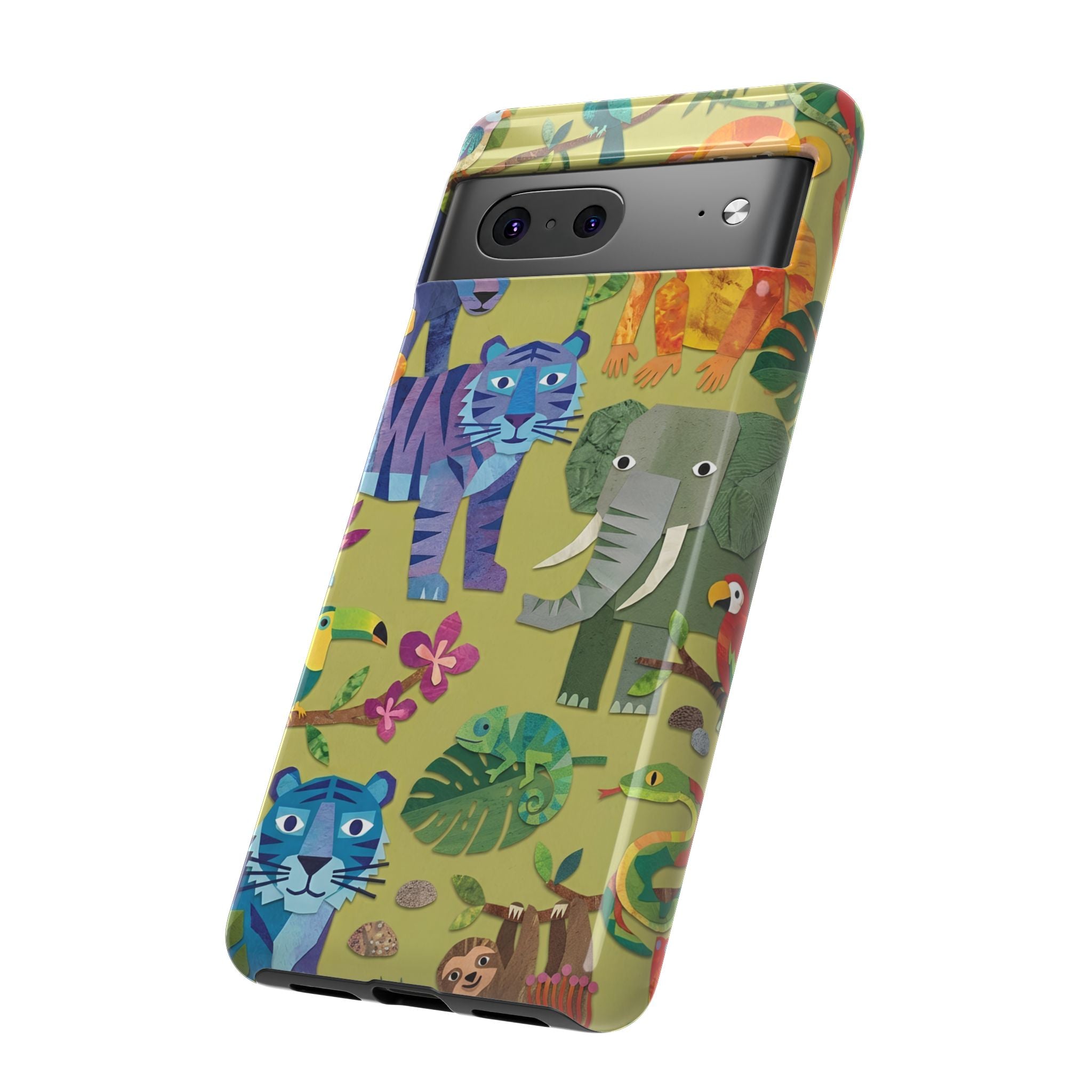 Jungle Animals Tough Google Pixel Phone Case | Colorful Tiger, Elephant & Monkey Protective Cover