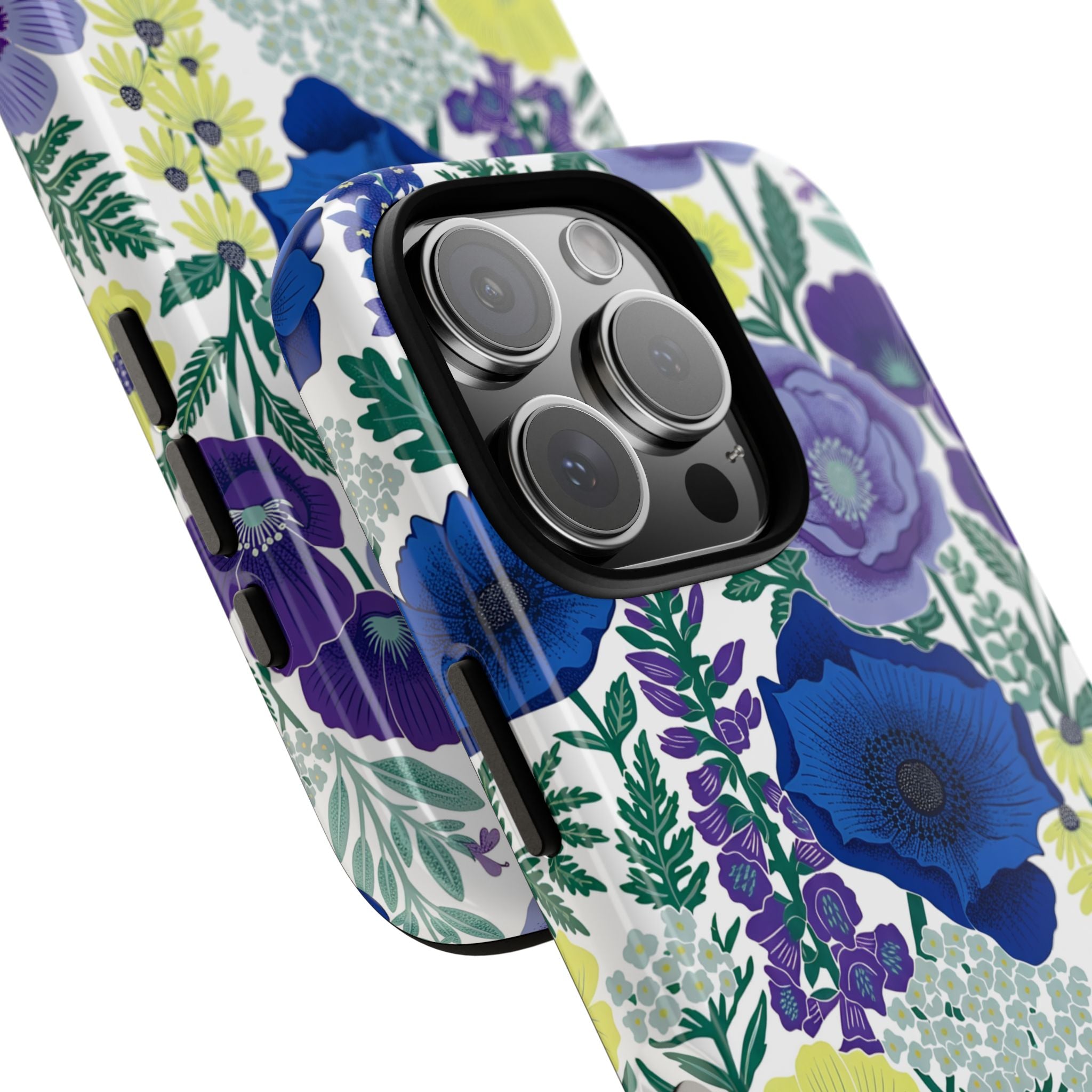 Floral Blue & Purple Tough iPhone Case | Protective Botanical Phone Cover