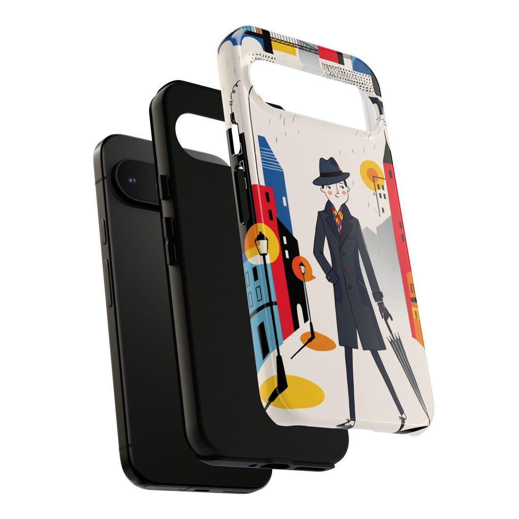 Retro Gentleman in Cityscape Illustration Google Pixel Phone Case