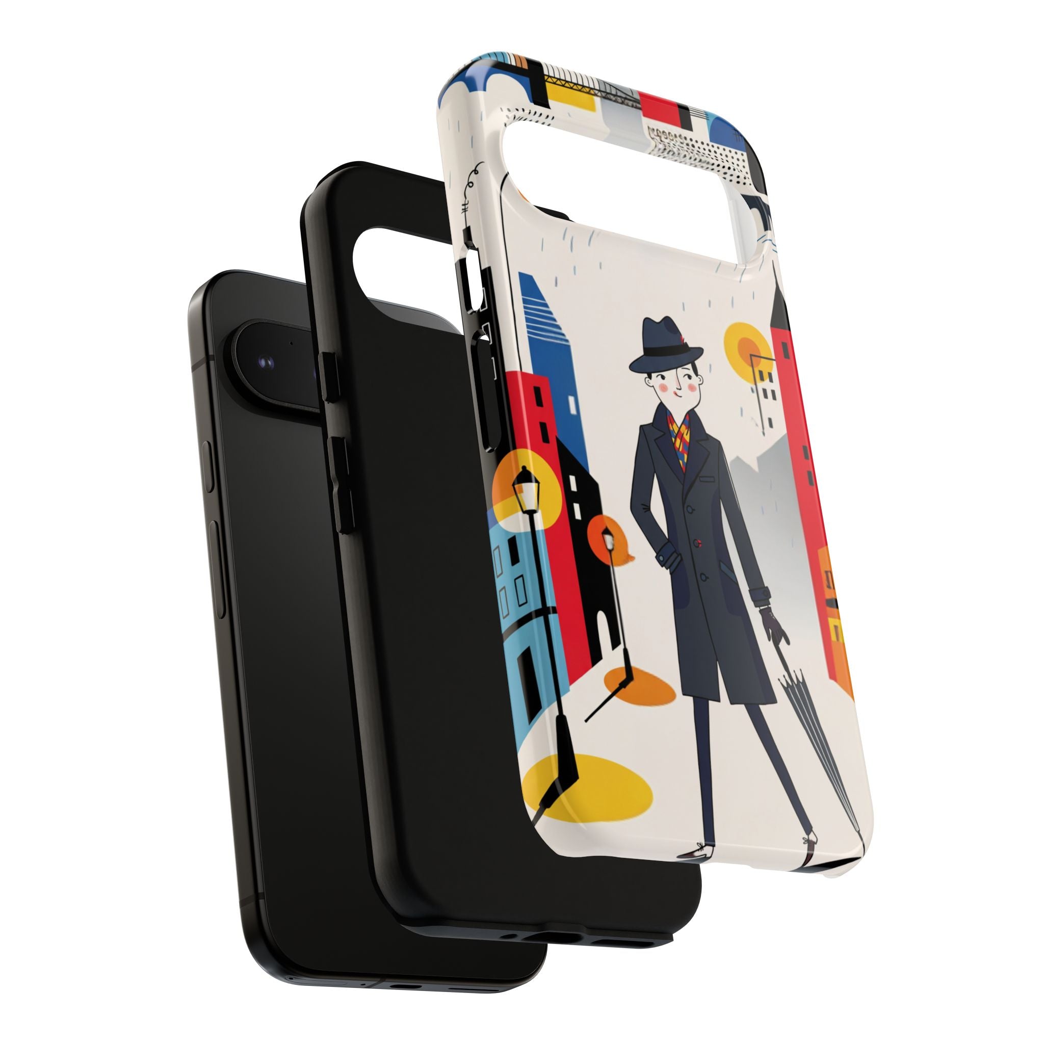 Retro Gentleman in Cityscape Illustration Google Pixel Phone Case