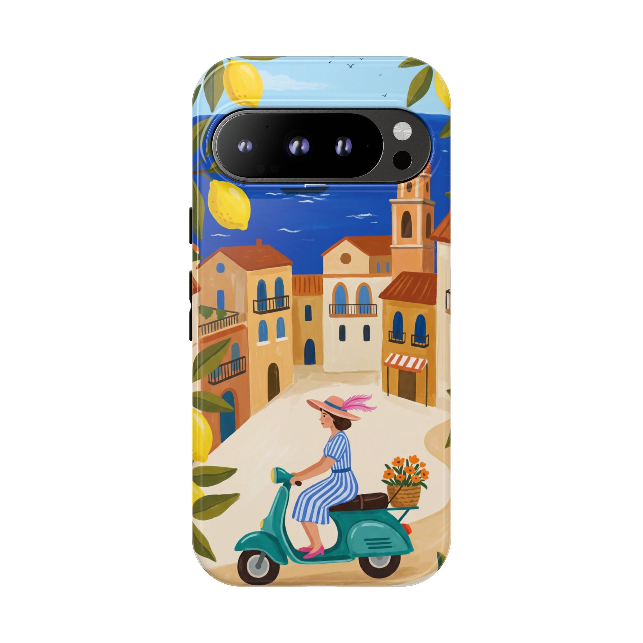 Mediterranean Scooter Google Pixel Phone Case | Coastal Lemon Grove Design