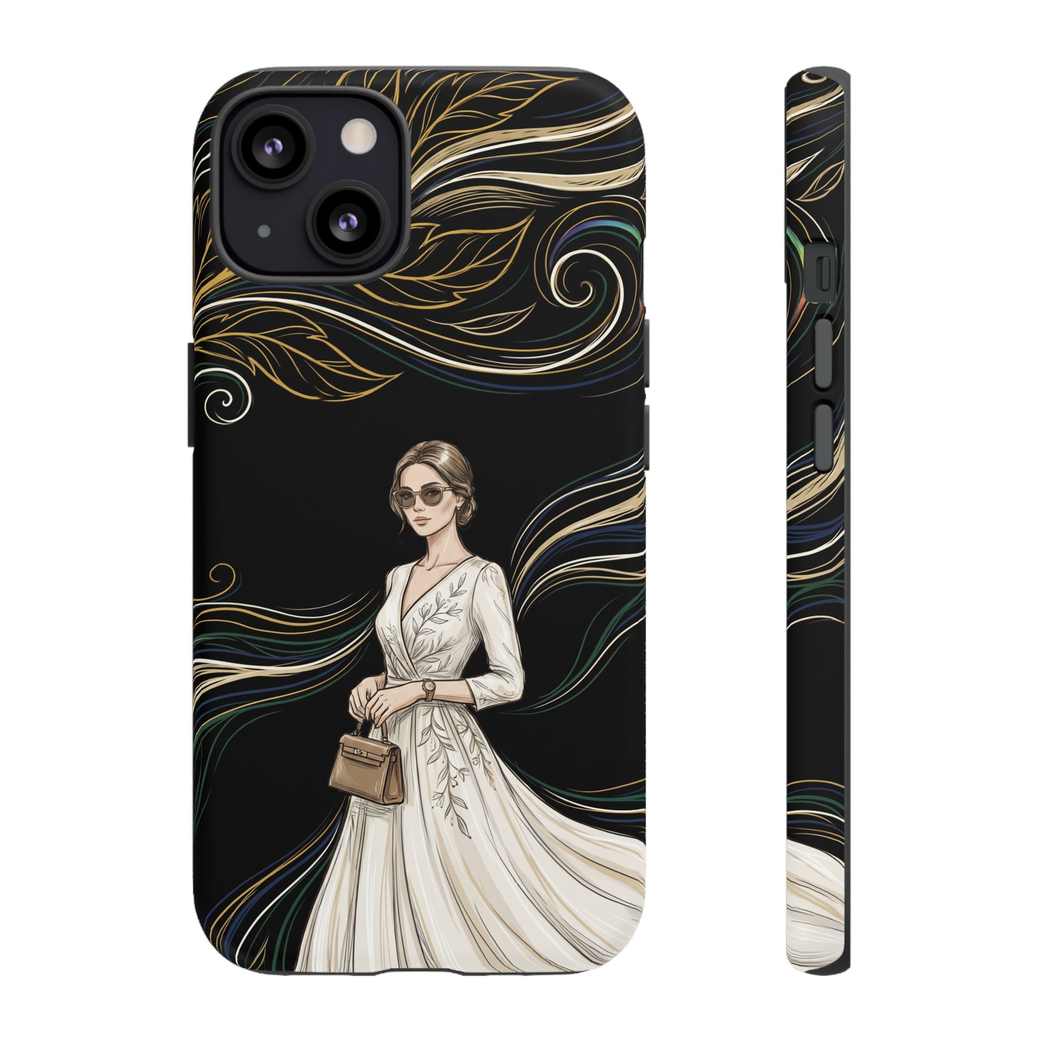 Elegant Woman Illustration iPhone Case | Vintage Bride in Flowing Gown