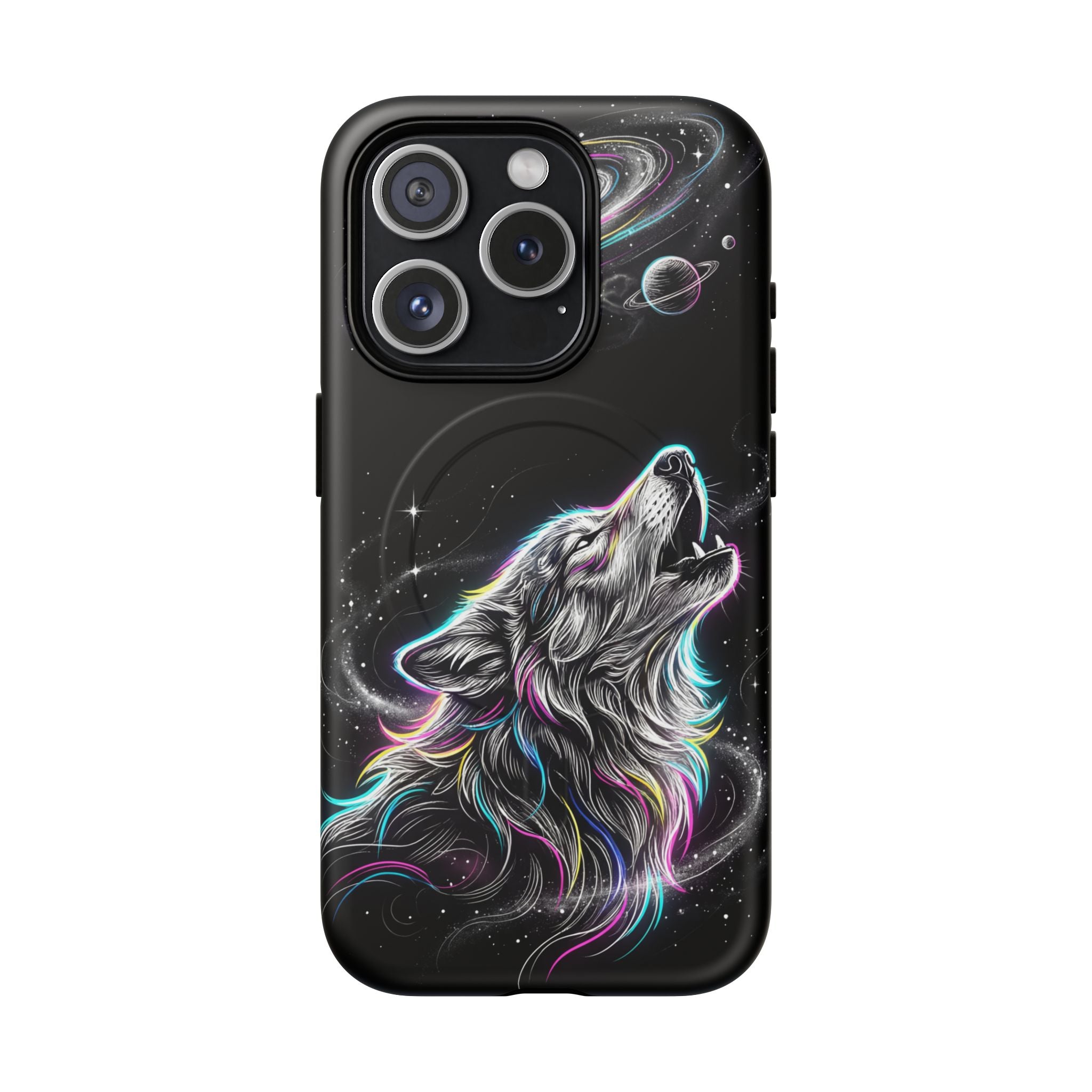Wolf Galaxy Tough MagSafe iPhone Case | Colorful Howling Wolf Space Design