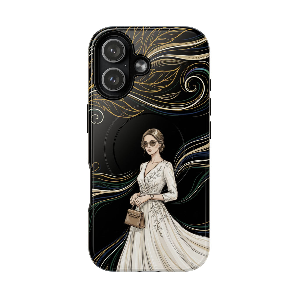 Elegant Woman Illustration MagSafe iPhone Case | Vintage Bride in Flowing Gown