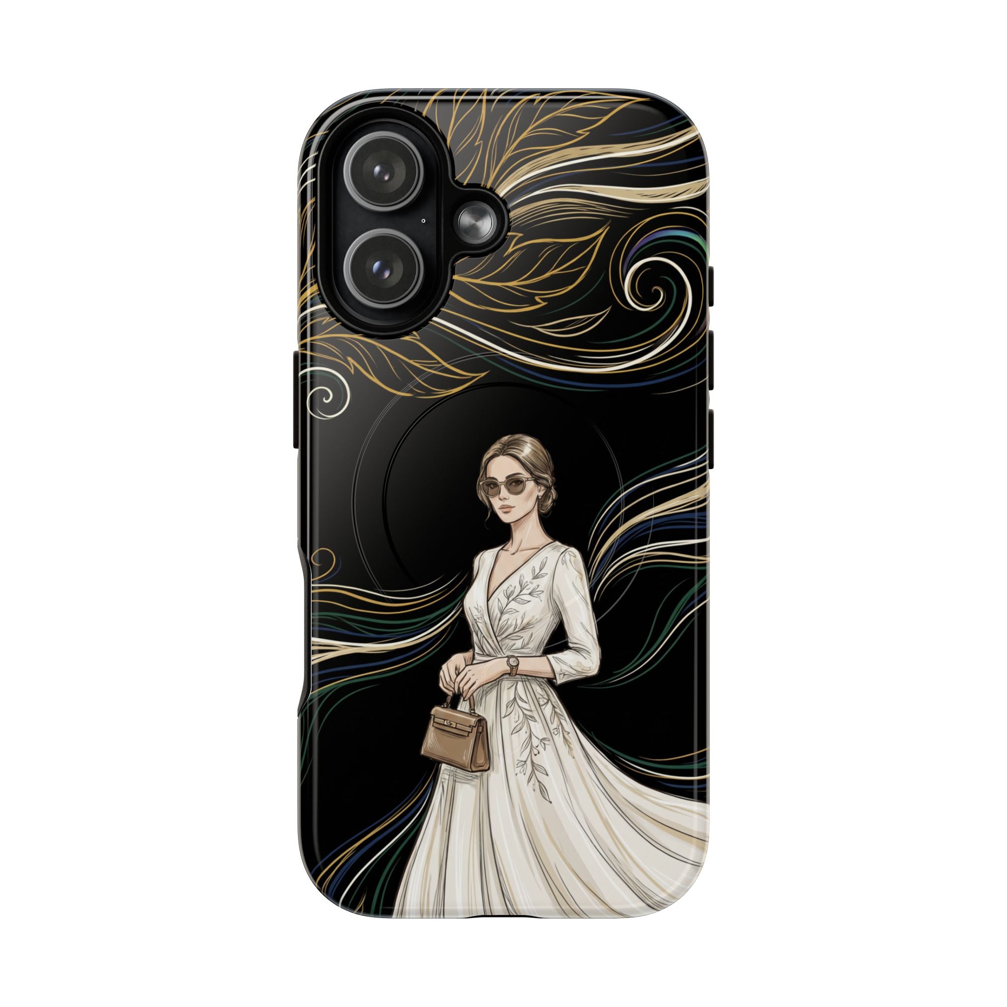 Elegant Woman Illustration MagSafe iPhone Case | Vintage Bride in Flowing Gown